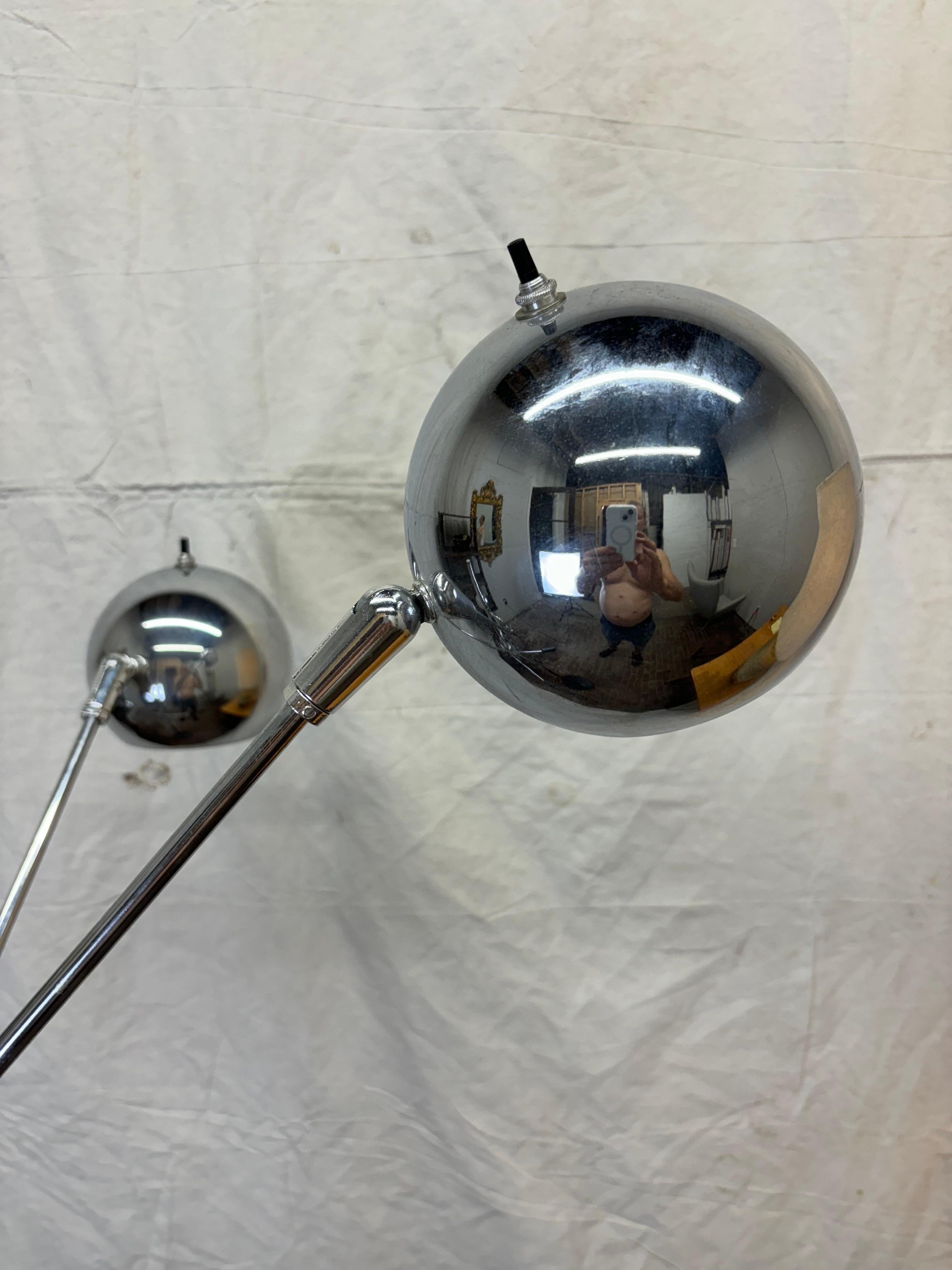 Mid-Century Modern Robert Sonneman 3 Arm Atomic Chrome Ball Floor Lamp