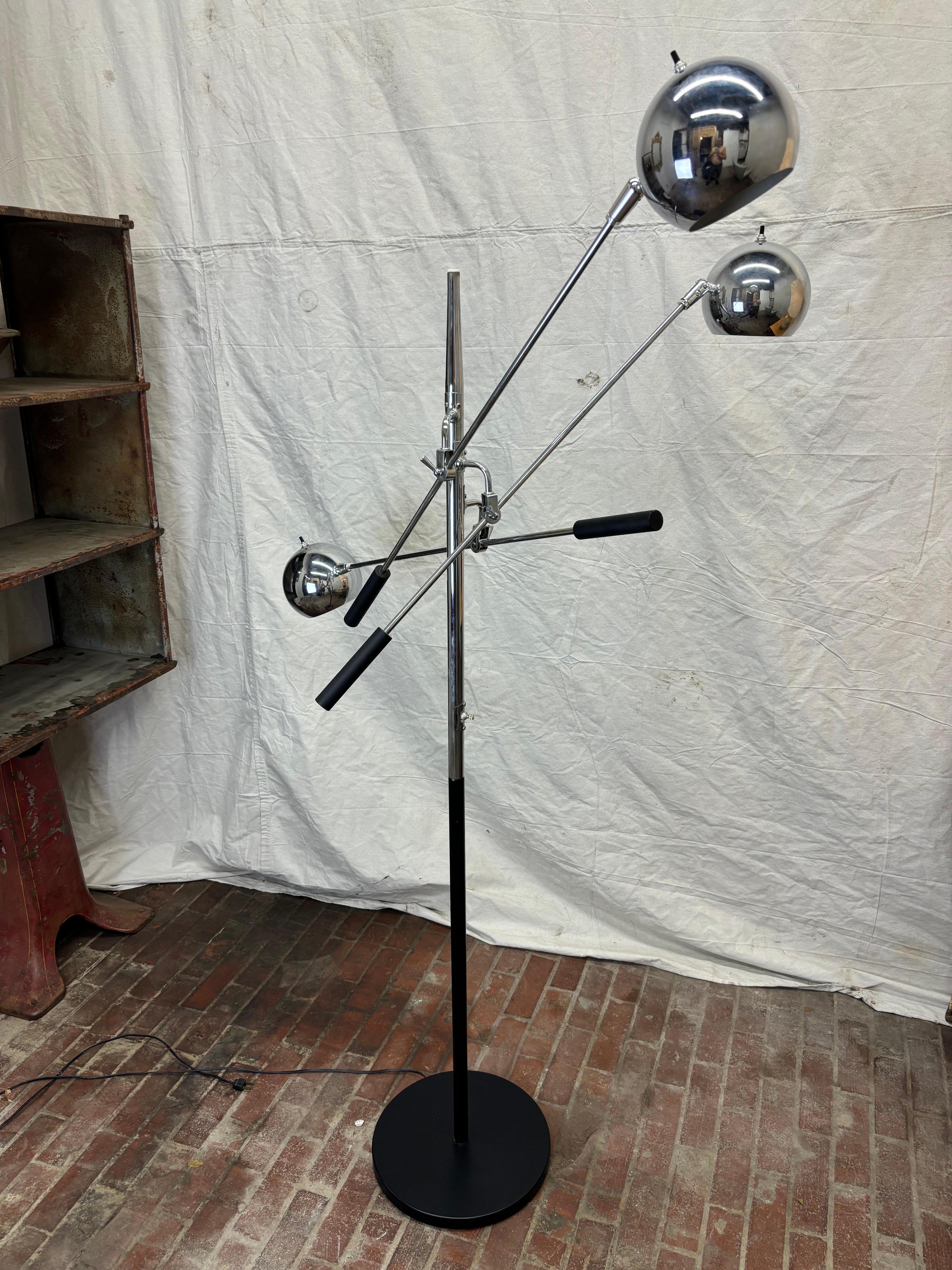 Metal Robert Sonneman 3 Arm Atomic Chrome Ball Floor Lamp