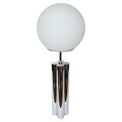 Robert Sonneman 4 Column Polished Aluminum Table Lamp with Frosted Globe, 1960s 