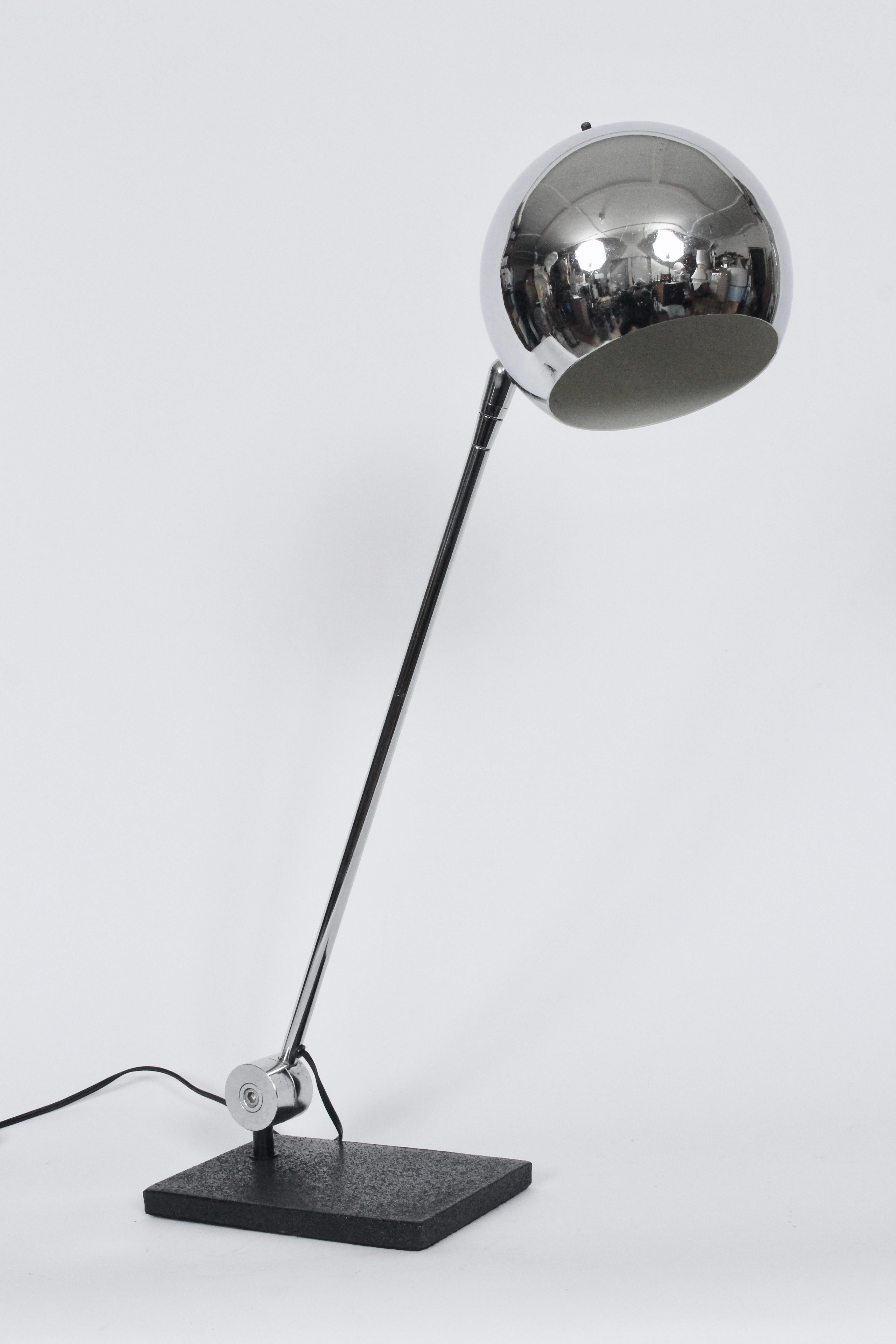 Robert Sonneman Articulating Chrome Orb Table Lamp on Black Base For Sale 2
