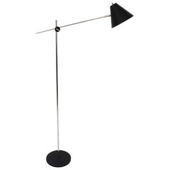 Vintage Robert Sonneman Articulating Chrome Floor Lamp with Black Shade, 1970s