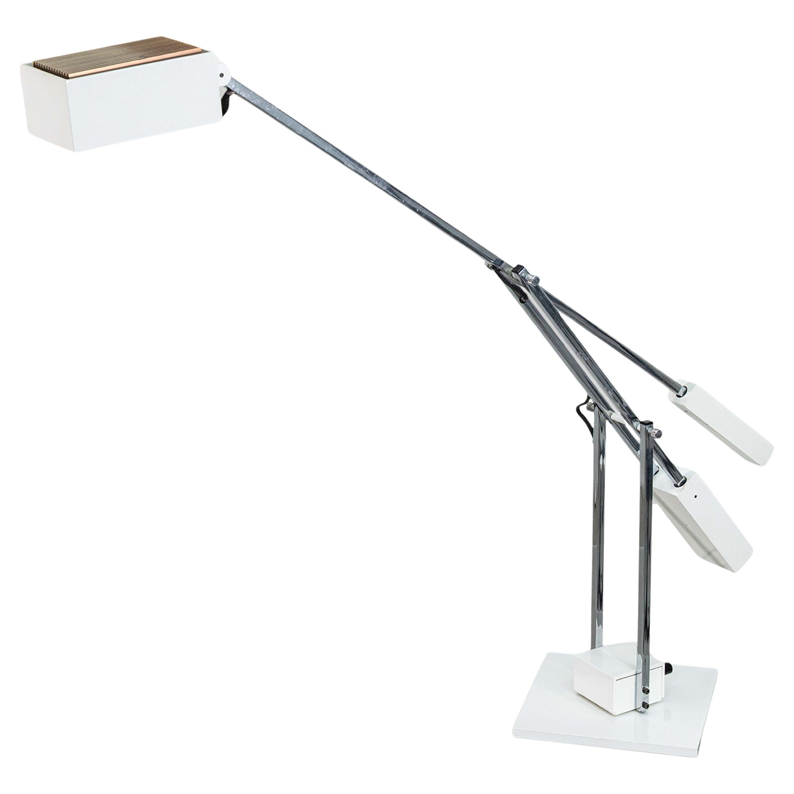 Lampe de bureau Robert Sonneman des années 1980, métal blanc et chrome