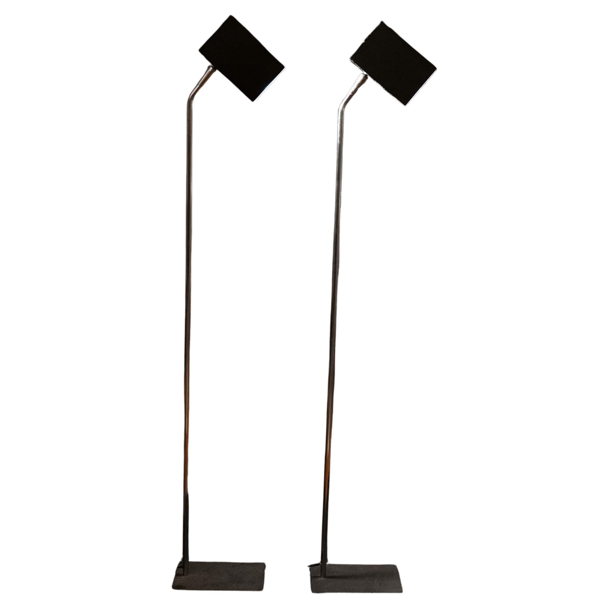 Pair of Robert Sonneman for George Kovacs, black and chrome box head table lamp