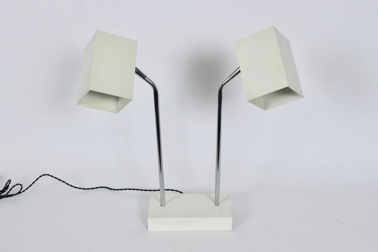 Robert Sonneman for Kovacs Off White and Chrome Double Head Desk Lamp, C.  1970 For Sale at 1stDibs
