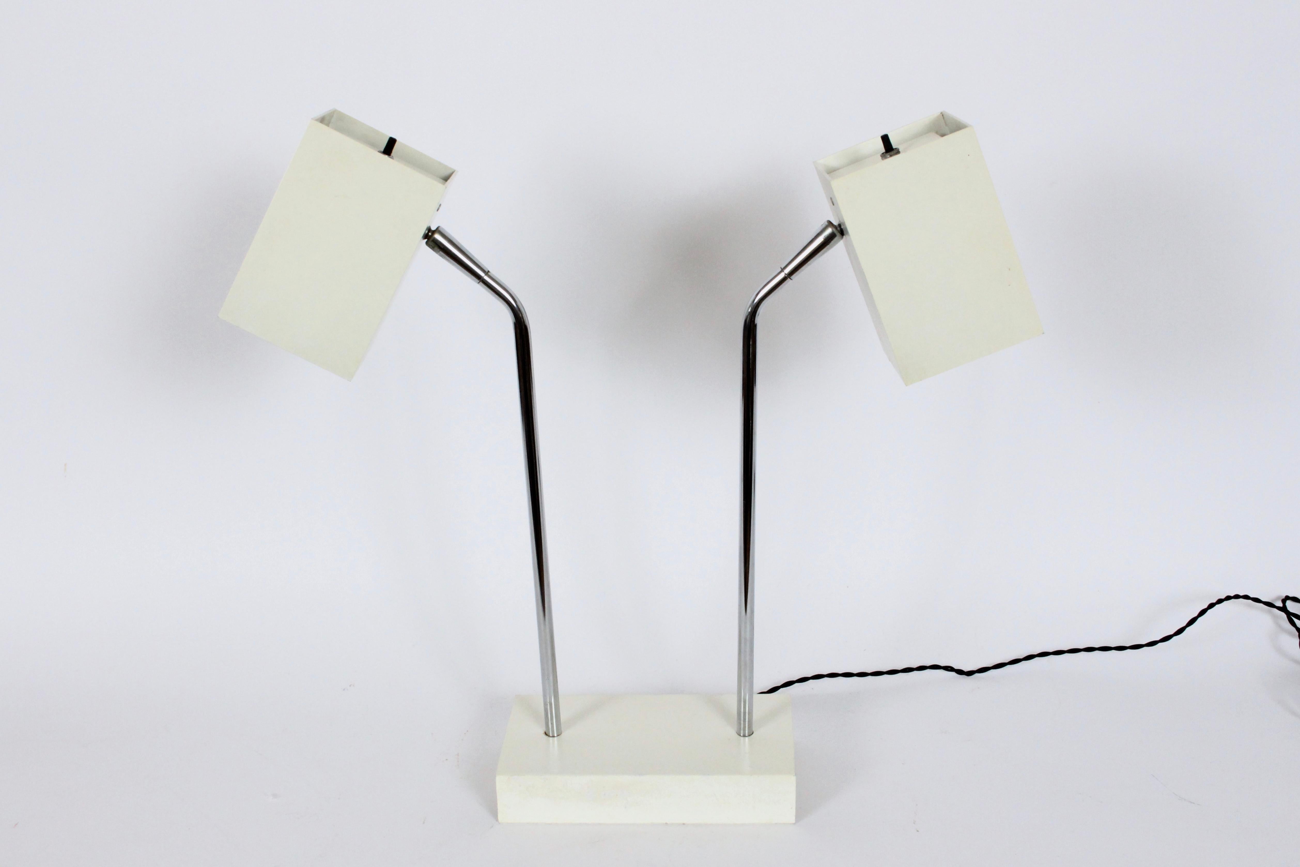 Robert Sonneman for Kovacs Off White & Chrome Double Head Desk Lamp, C. 1970 For Sale 3