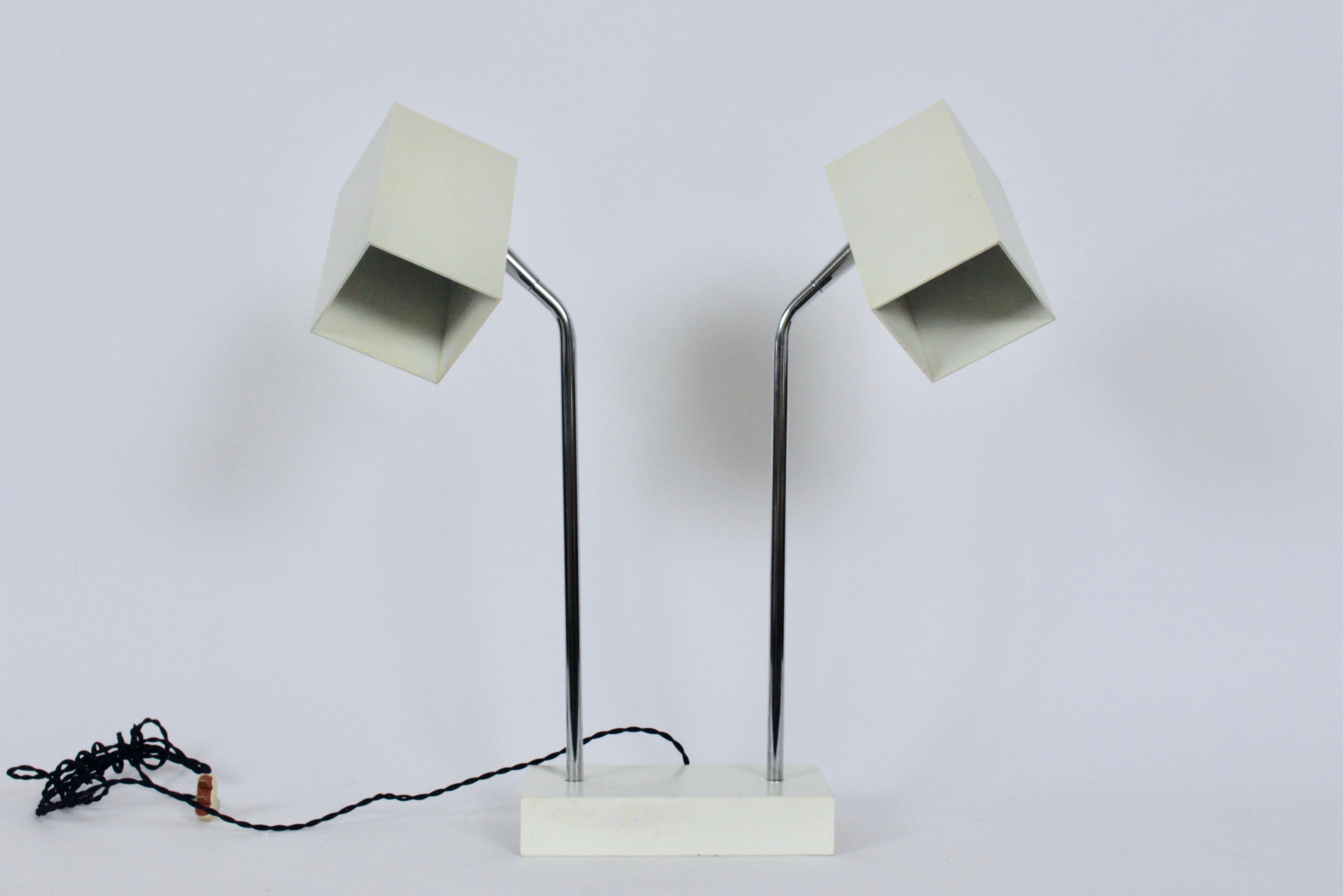 Modern Robert Sonneman for Kovacs Off White & Chrome Double Head Desk Lamp, C. 1970 For Sale