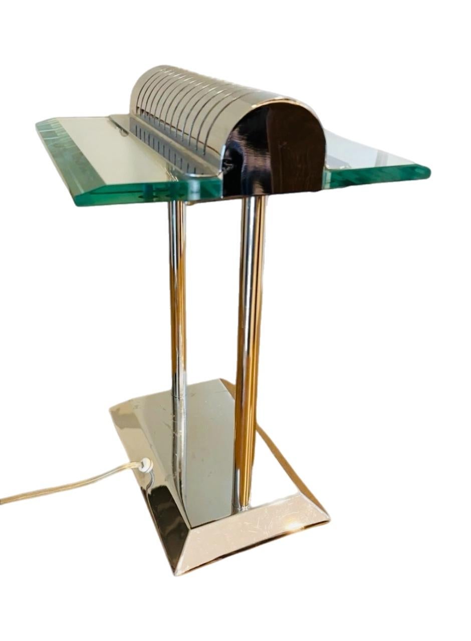 Américain Robert Sonneman for George Kovacs PostModern Deco Sleek Chrome Bankers Desk Lamp (lampe de bureau) en vente