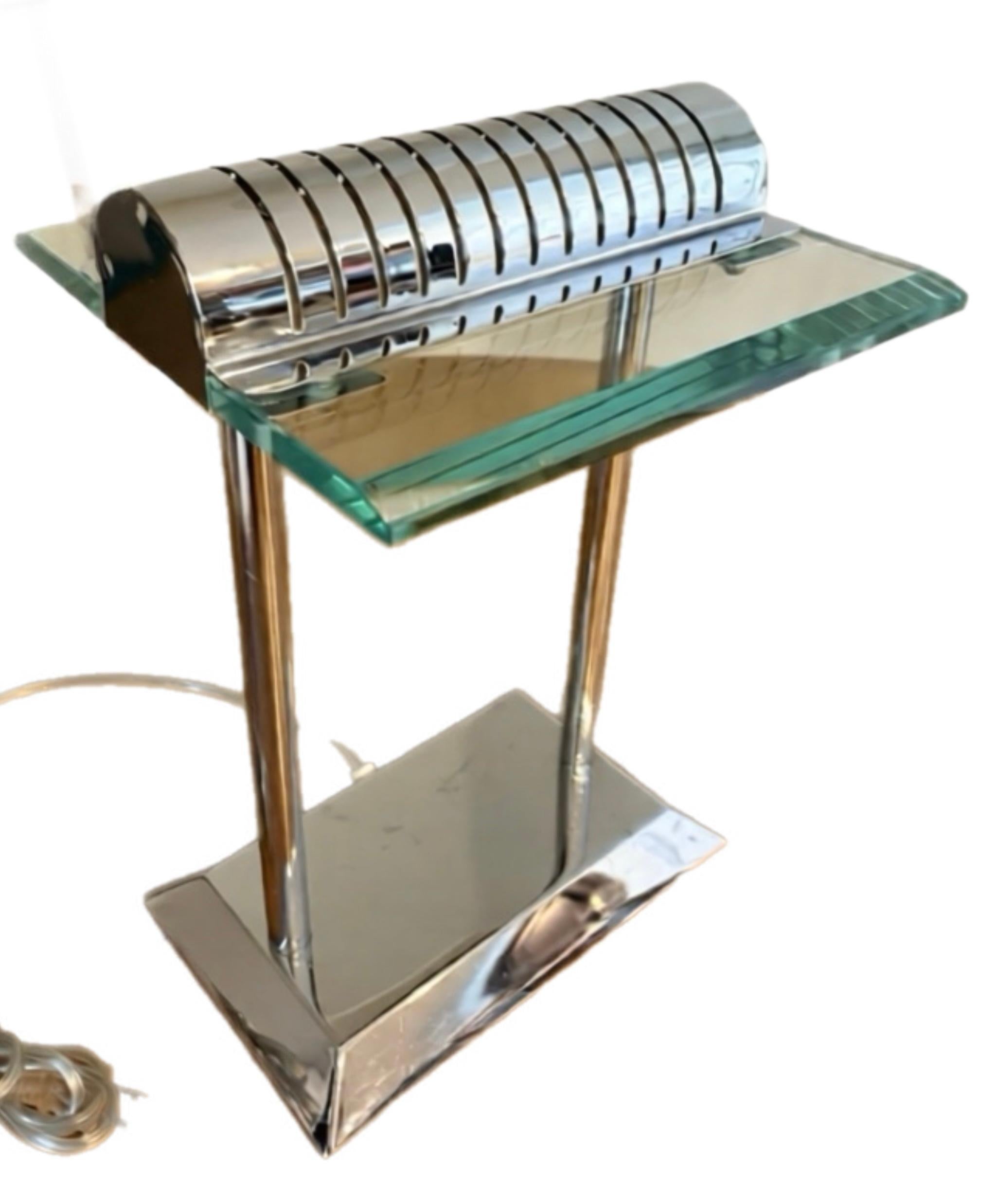 Robert Sonneman for George Kovacs PostModern Deco Sleek Chrome Bankers Desk Lamp (lampe de bureau) en vente 3