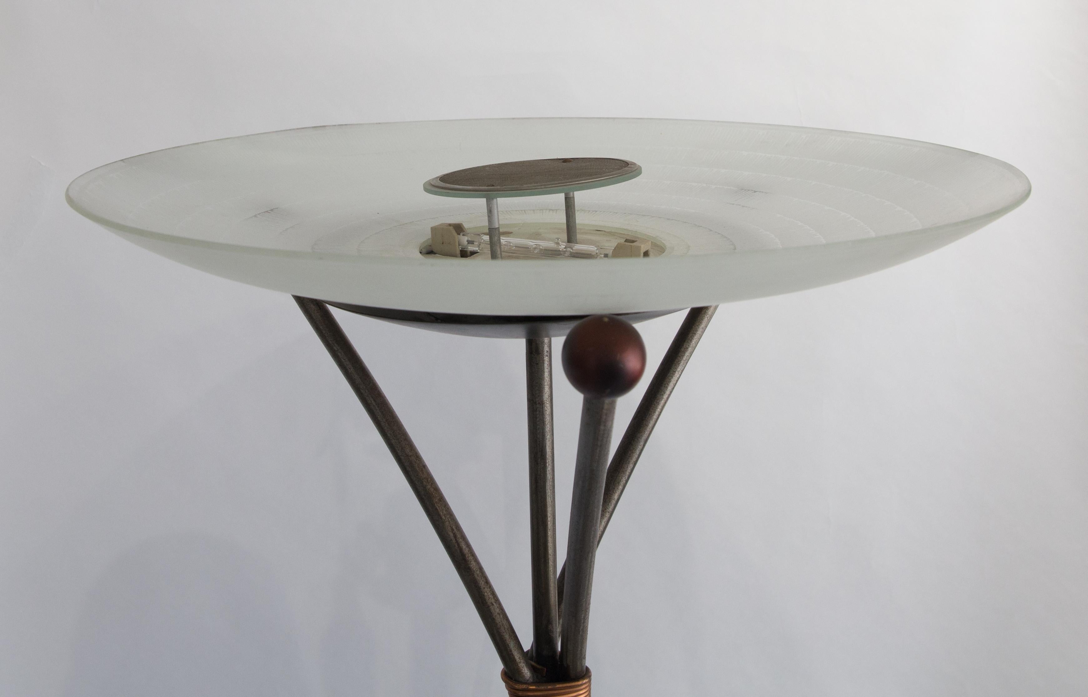 Late 20th Century Robert Sonneman for George Kovacs Torchiere Iron with Copper Accents, circa 1990