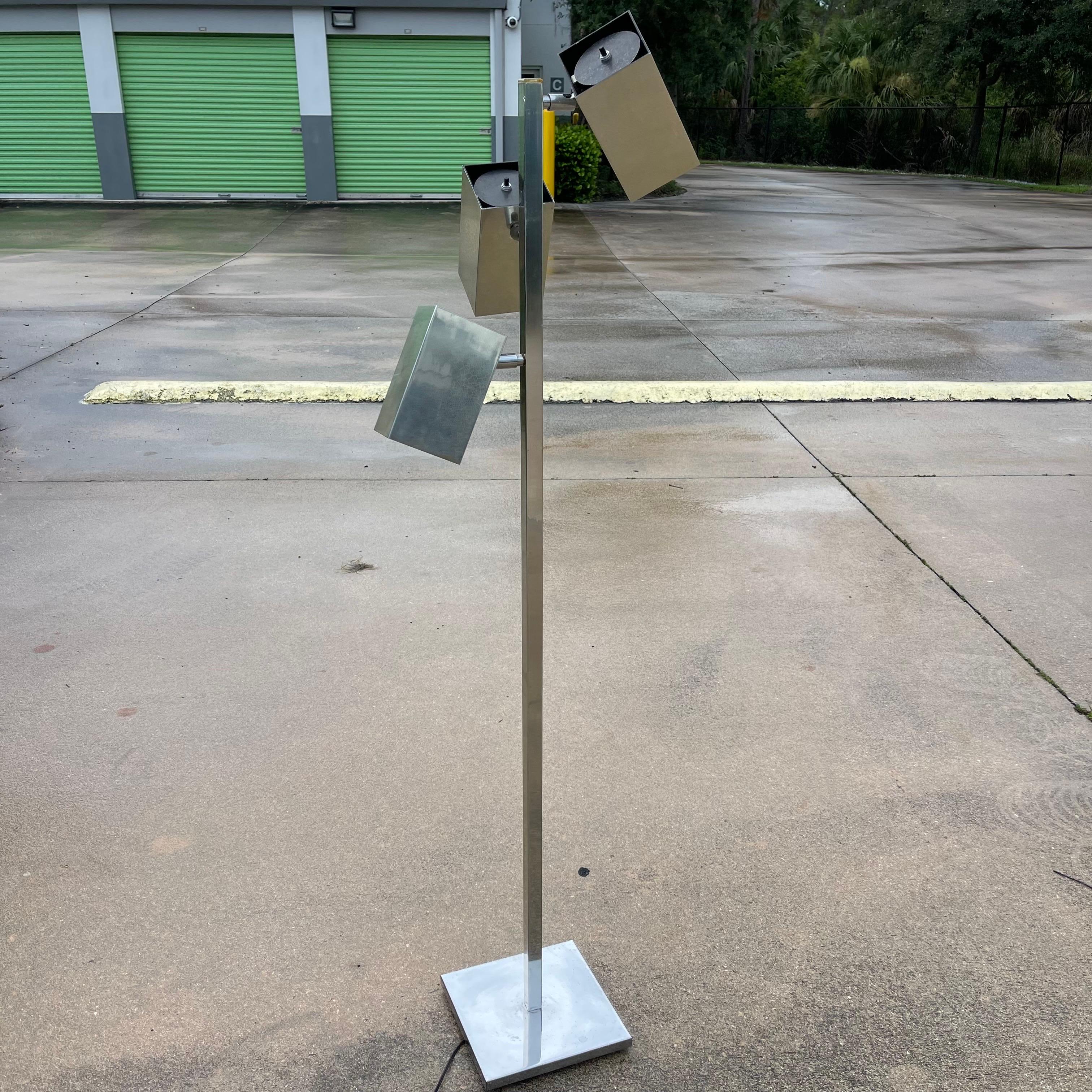 Mid-Century Modern Robert Sonneman for Koch & Lowy Chrome Cubist Modern Floor Lamp