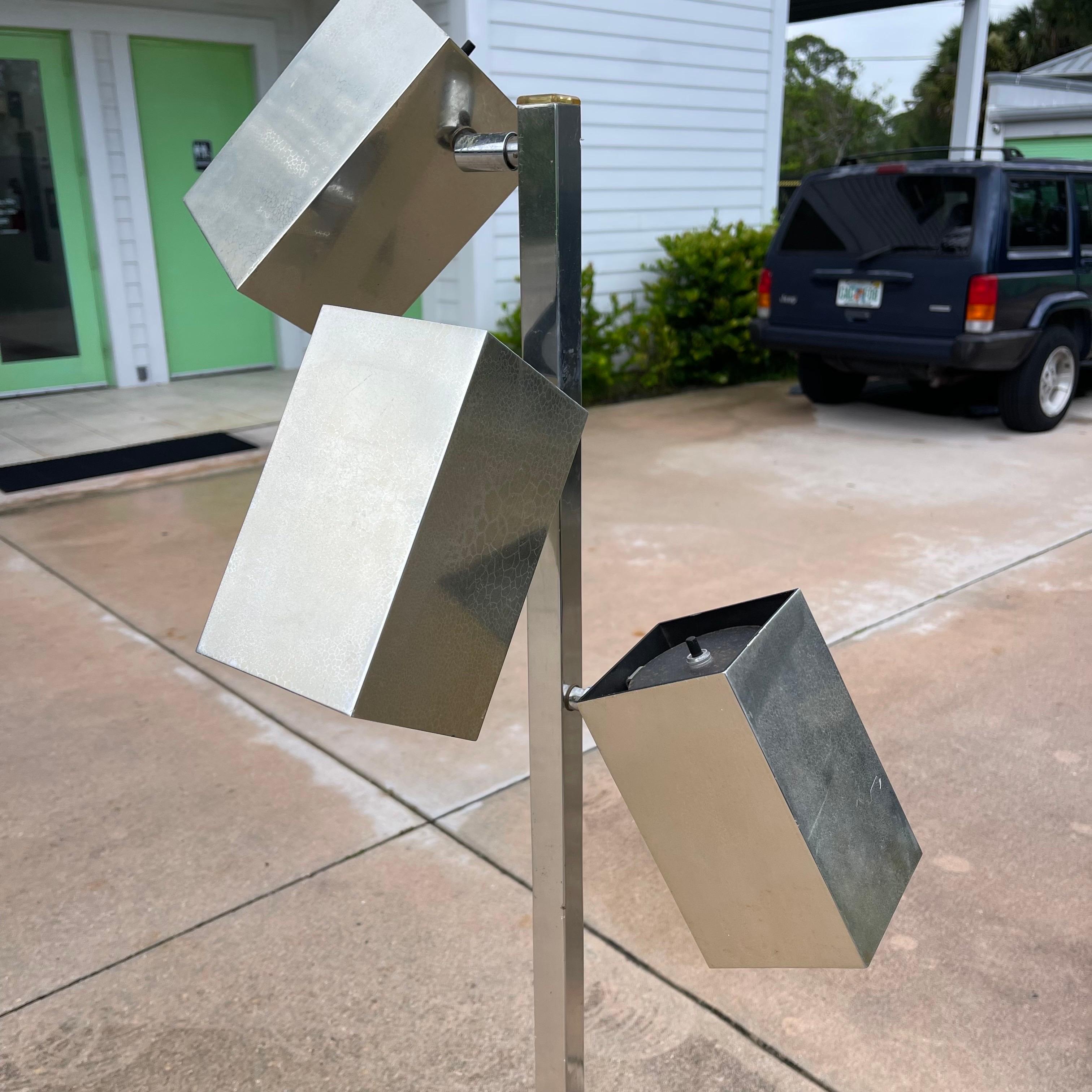 Robert Sonneman for Koch & Lowy Chrome Cubist Modern Floor Lamp In Fair Condition In Jensen Beach, FL