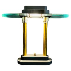 Robert Sonneman for Kovacs Postmodern Bankers Desk Lamp in Brass and Glass