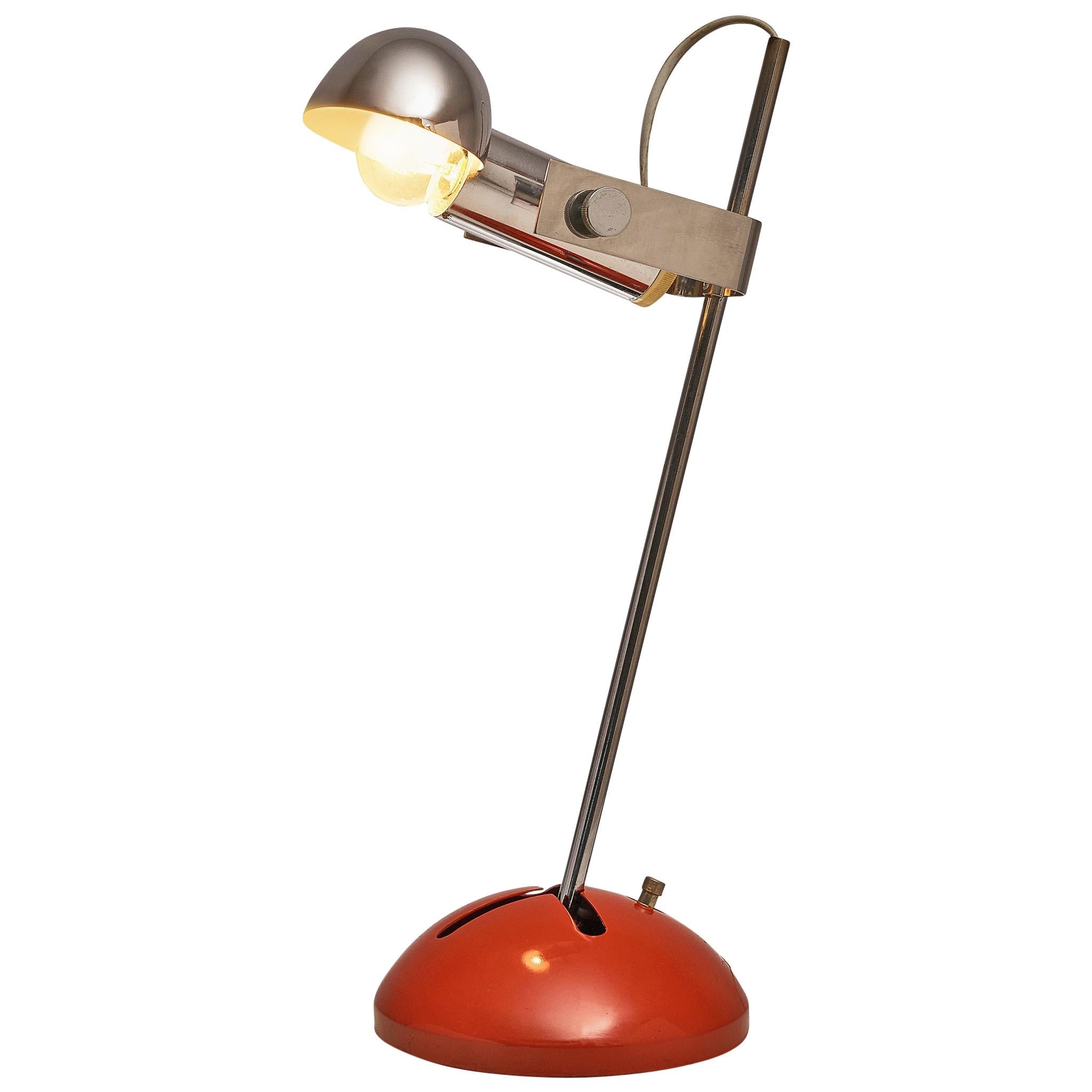 Robert Sonneman für Luci Cinisello, Tischlampe Modell 395 aus Chrom und rotem Metall