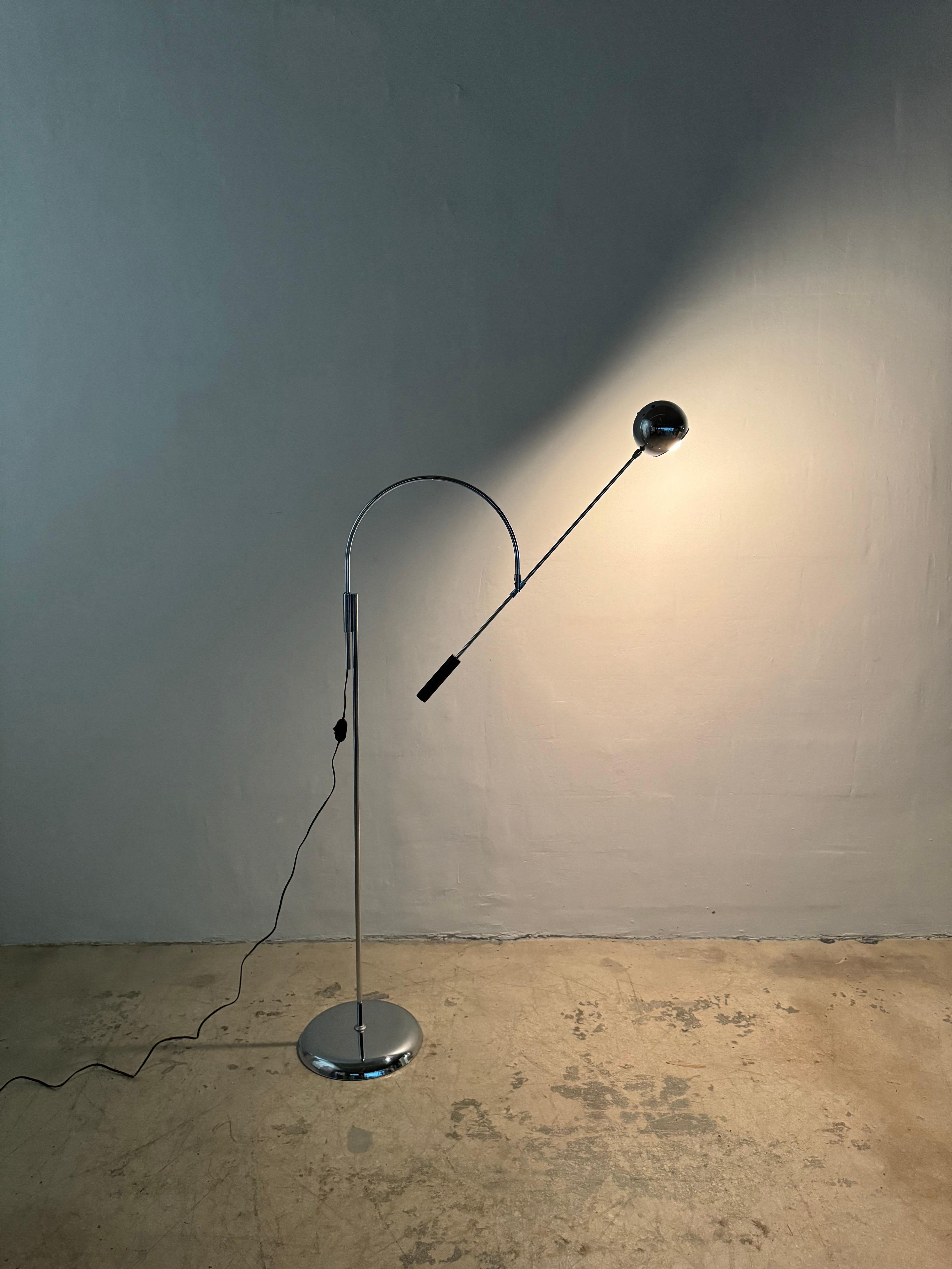 Robert Sonneman Orbiter Chrome Arc Adjustable Floor Lamp, 1970s 2