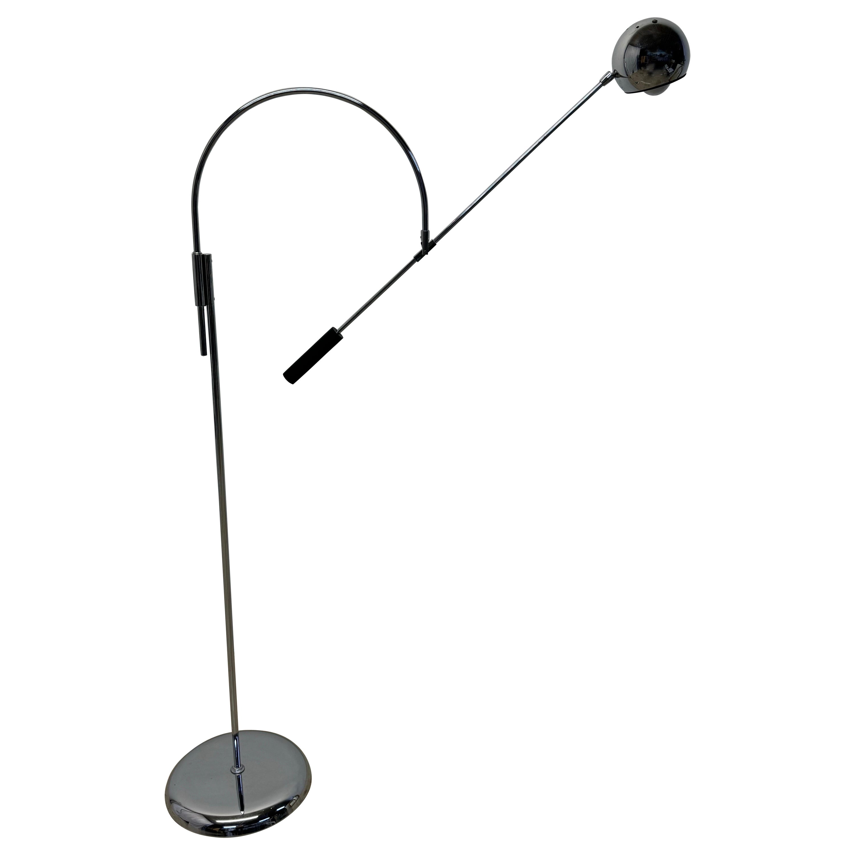 Robert Sonneman Orbiter Chrome Arc Adjustable Floor Lamp, 1970s