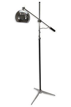 Robert Sonneman "Orbiter" Leather And Chrome Mid Century Modern Floor Lamp