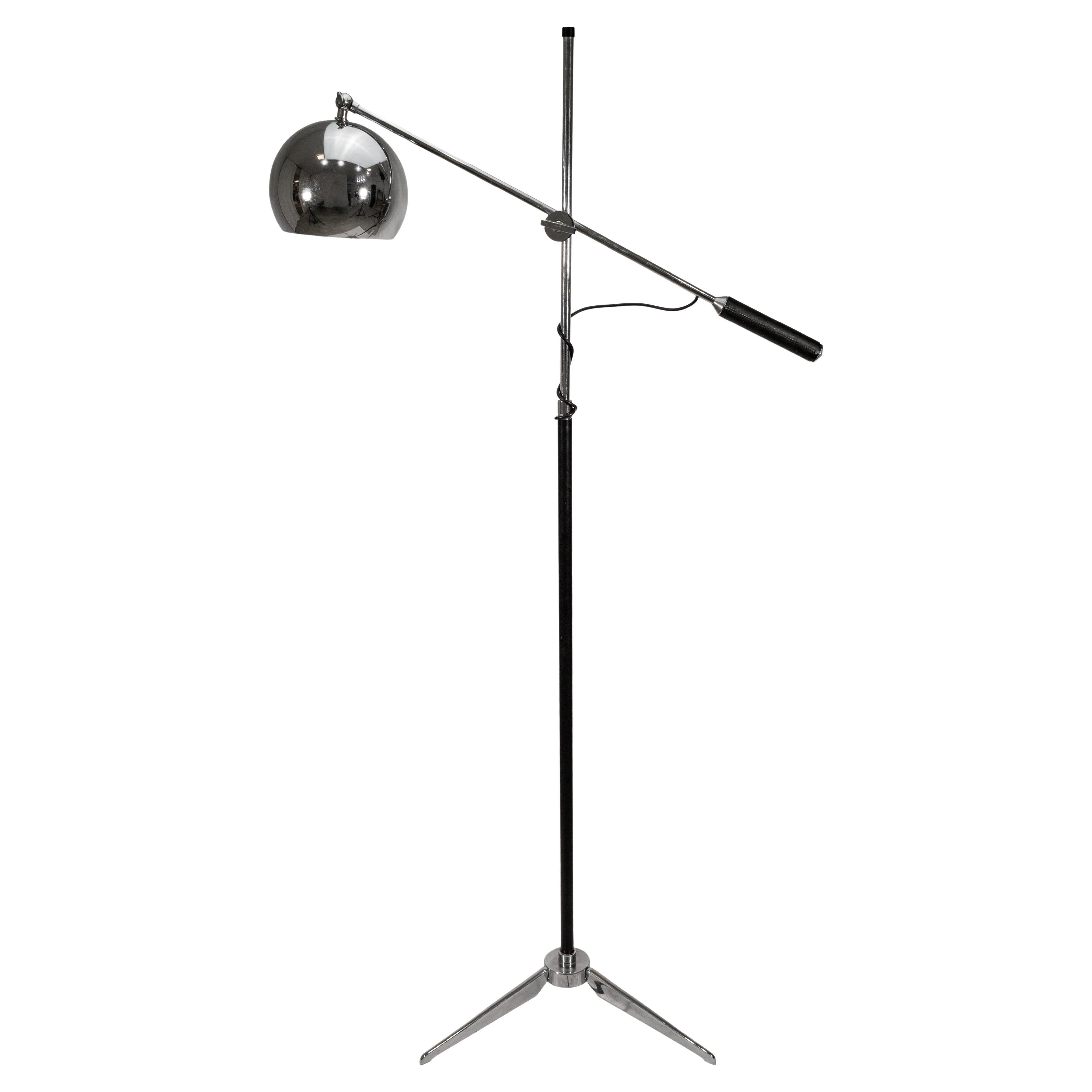 Robert Sonneman "Orbiter" Leather And Chrome Mid Century Modern Floor Lamp