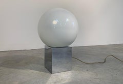 Robert Sonneman Retro Orb Table Lamp Over Chrome Cube