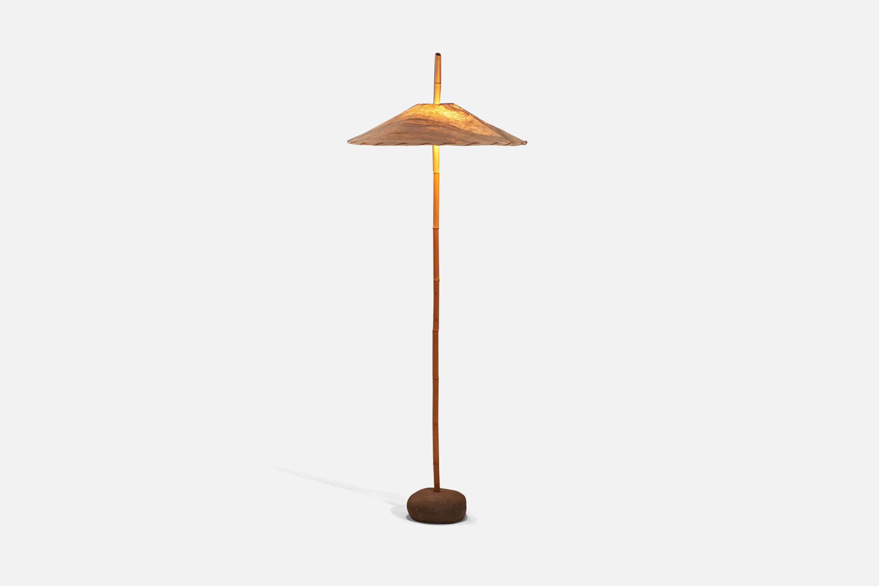 Robert Sonneman, „Safari“ Stehlampe, Bambus, Stein, Stoff, Vereinigte Staaten 1990er Jahre (Moderne) im Angebot