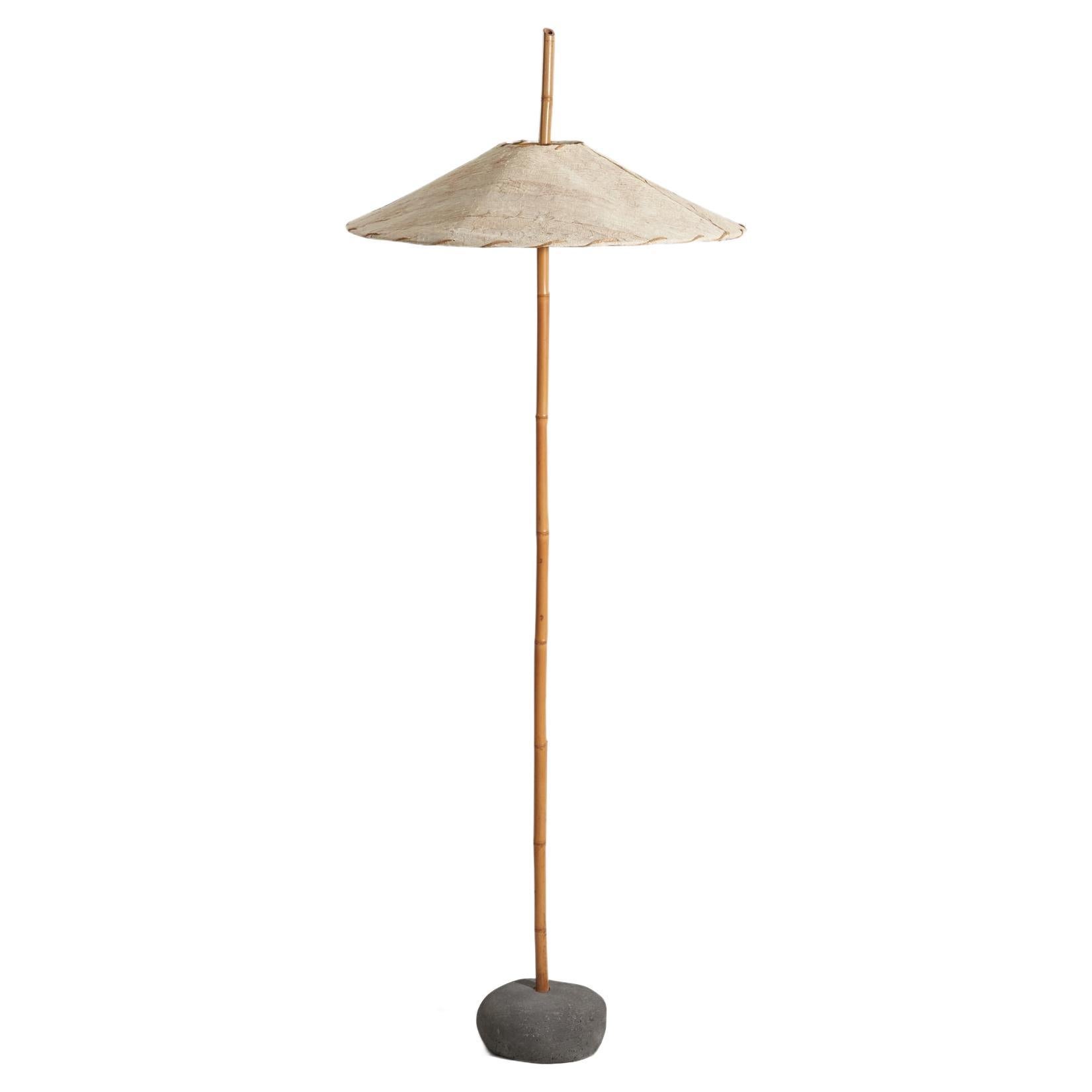 Robert Sonneman, "Safari" Floor Lamp, Bamboo, Stone, Fabric, United States 1990s For Sale