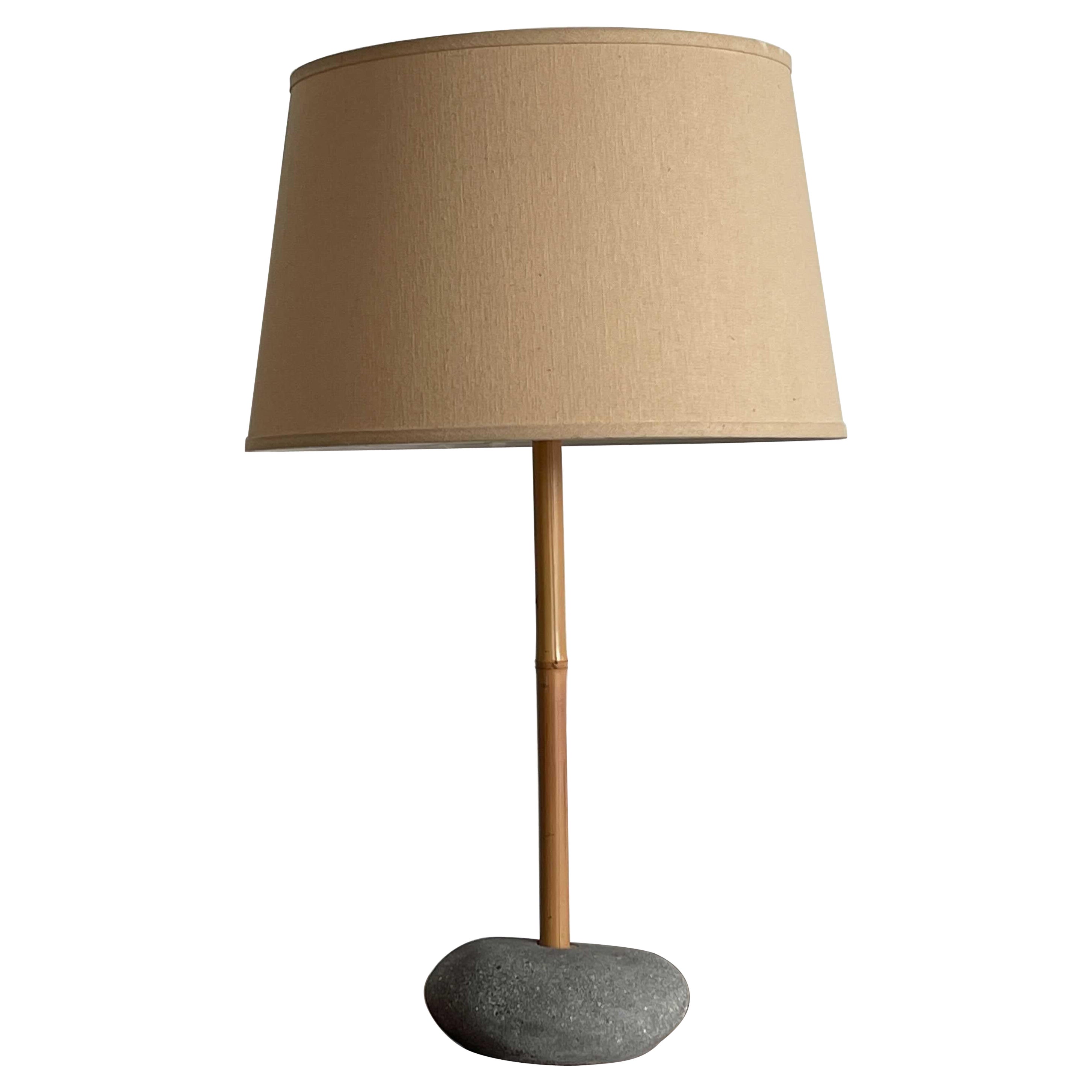 Robert Sonneman, "Safari" Table Lamp, Bamboo, Stone, Fabric, United States 1970s