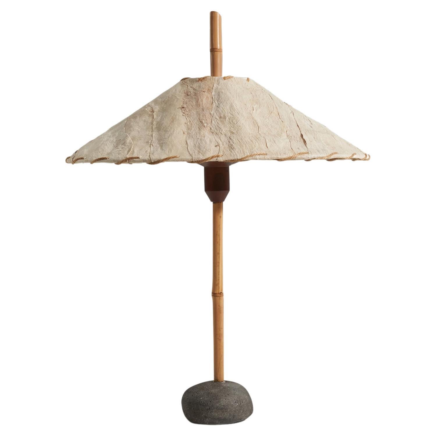 Robert Sonneman, "Safari" Table Lamp, Bamboo, Stone, Fabric, United States 1990s