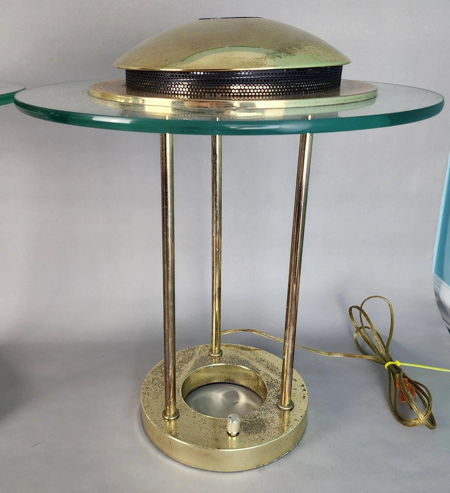 Robert Sonneman Saturn Desk Table Lamps Pair In Good Condition For Sale In Lake Worth, FL