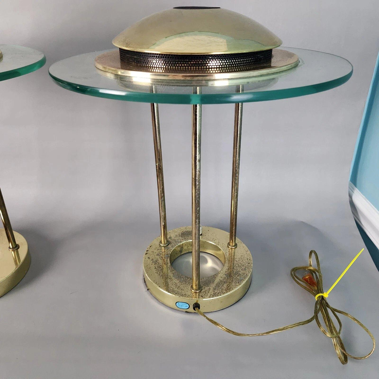 Late 20th Century Robert Sonneman Saturn Desk Table Lamps Pair For Sale