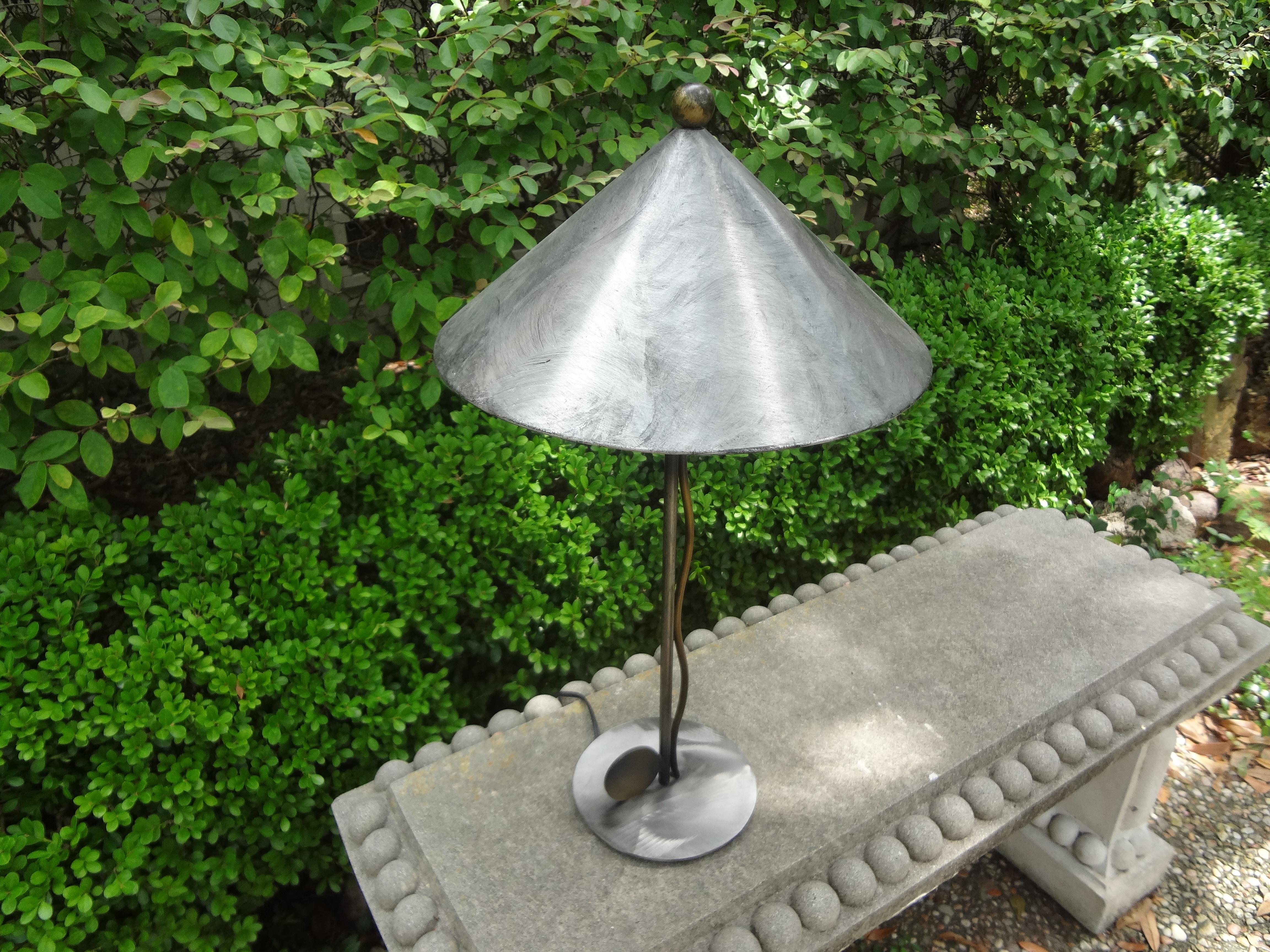 Mid-Century Modern Robert Sonneman Steel and Brass Lamp For Sale