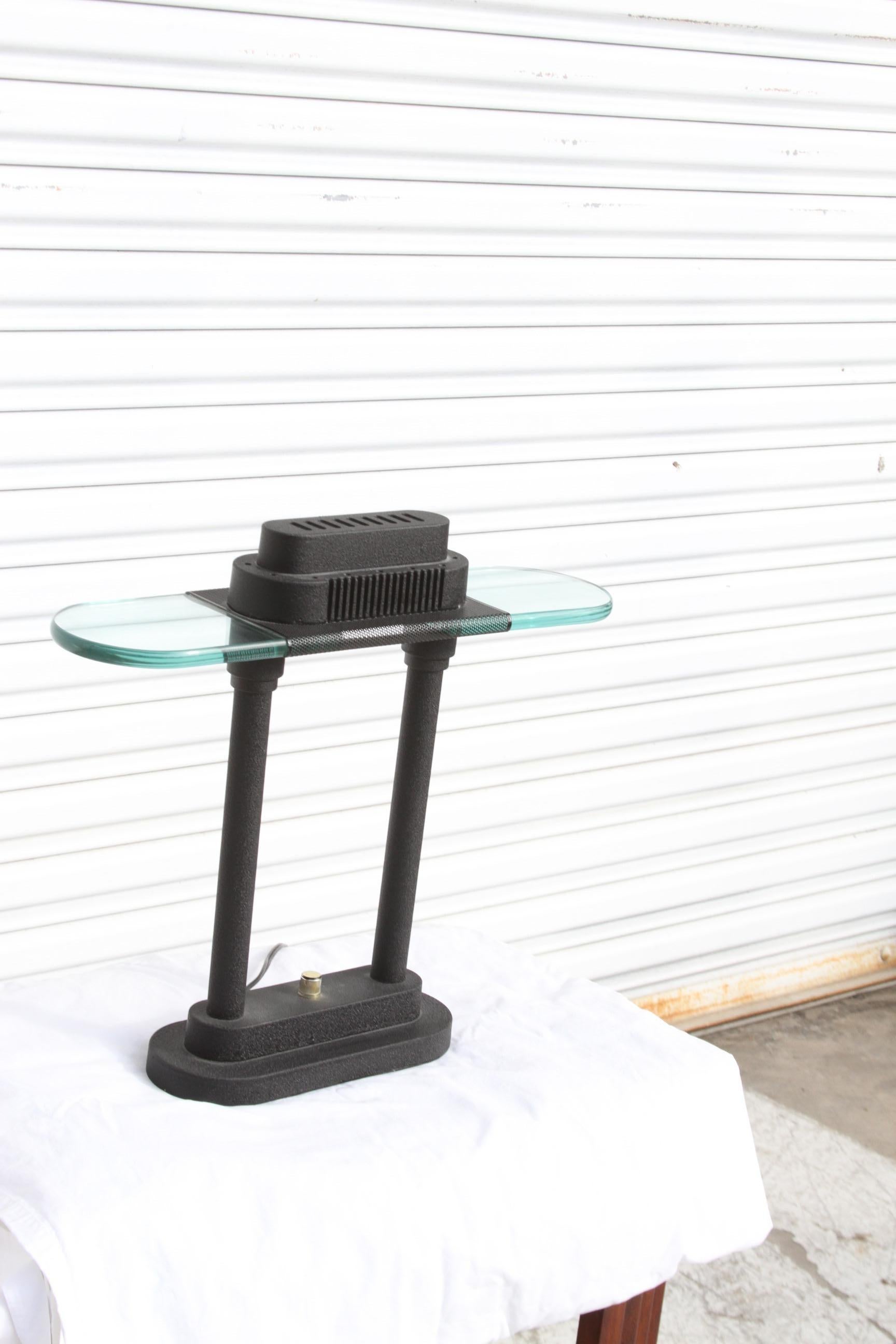 American Robert Sonneman Style Black and Glass Table Lamp For Sale