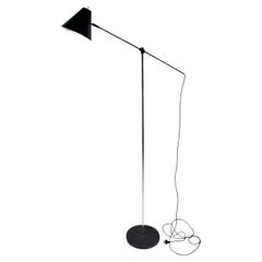 Robert Sonneman Style Adjustable Chrome Floor Lamp with Black Cone Shade, 1970s
