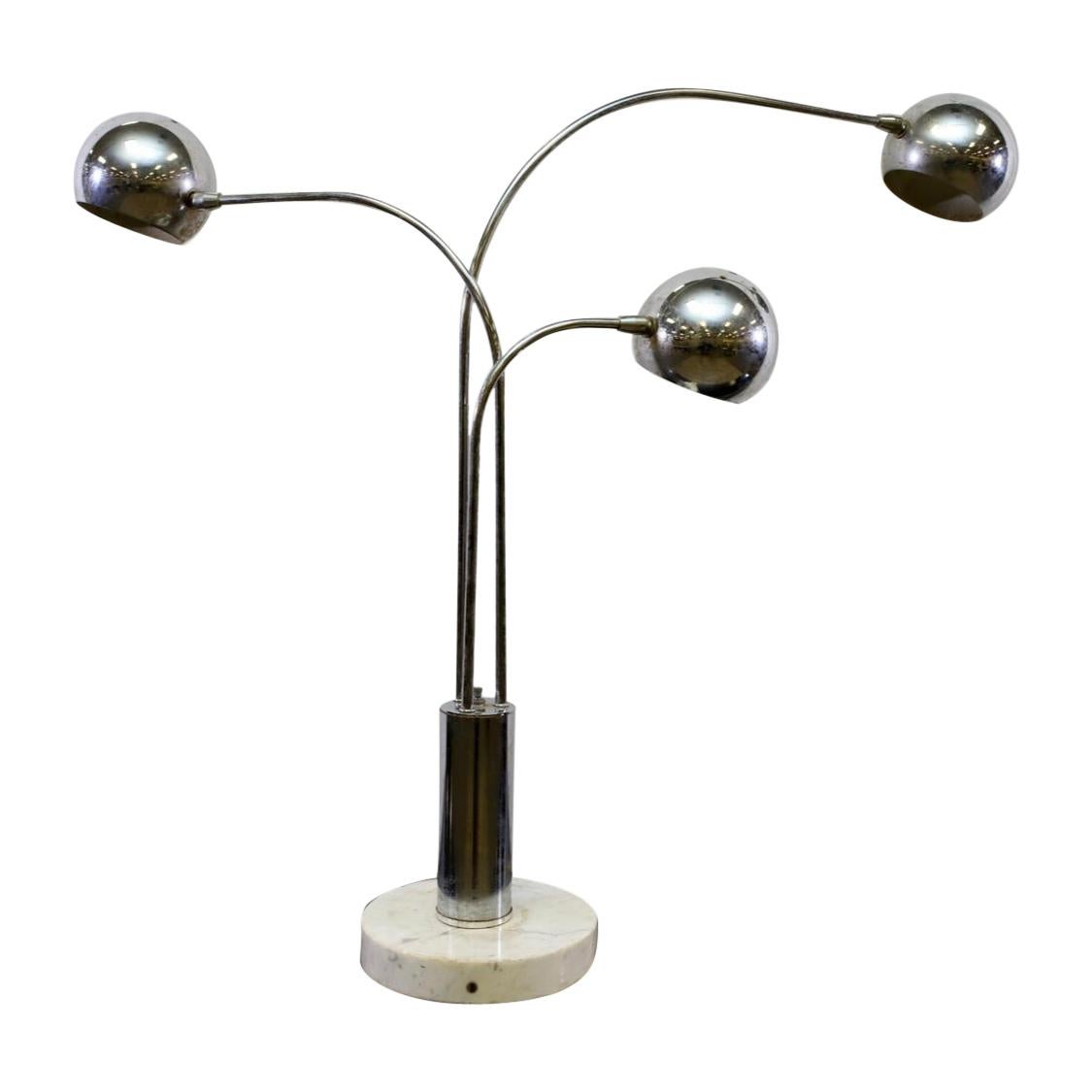 Robert Sonneman Style Chrome Table Lamp on Marble Base
