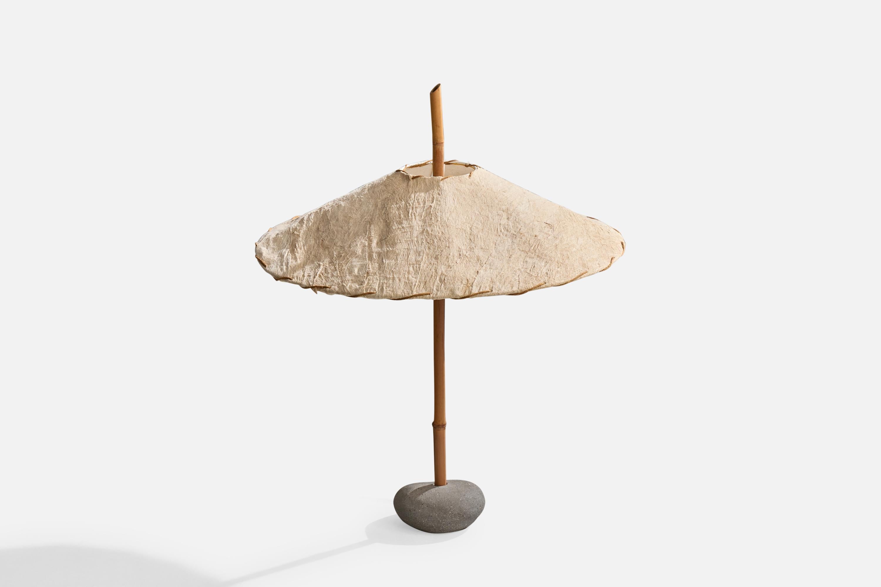 American Robert Sonneman, Table Lamp, Bamboo, Stone, Paper, United States 1990s For Sale