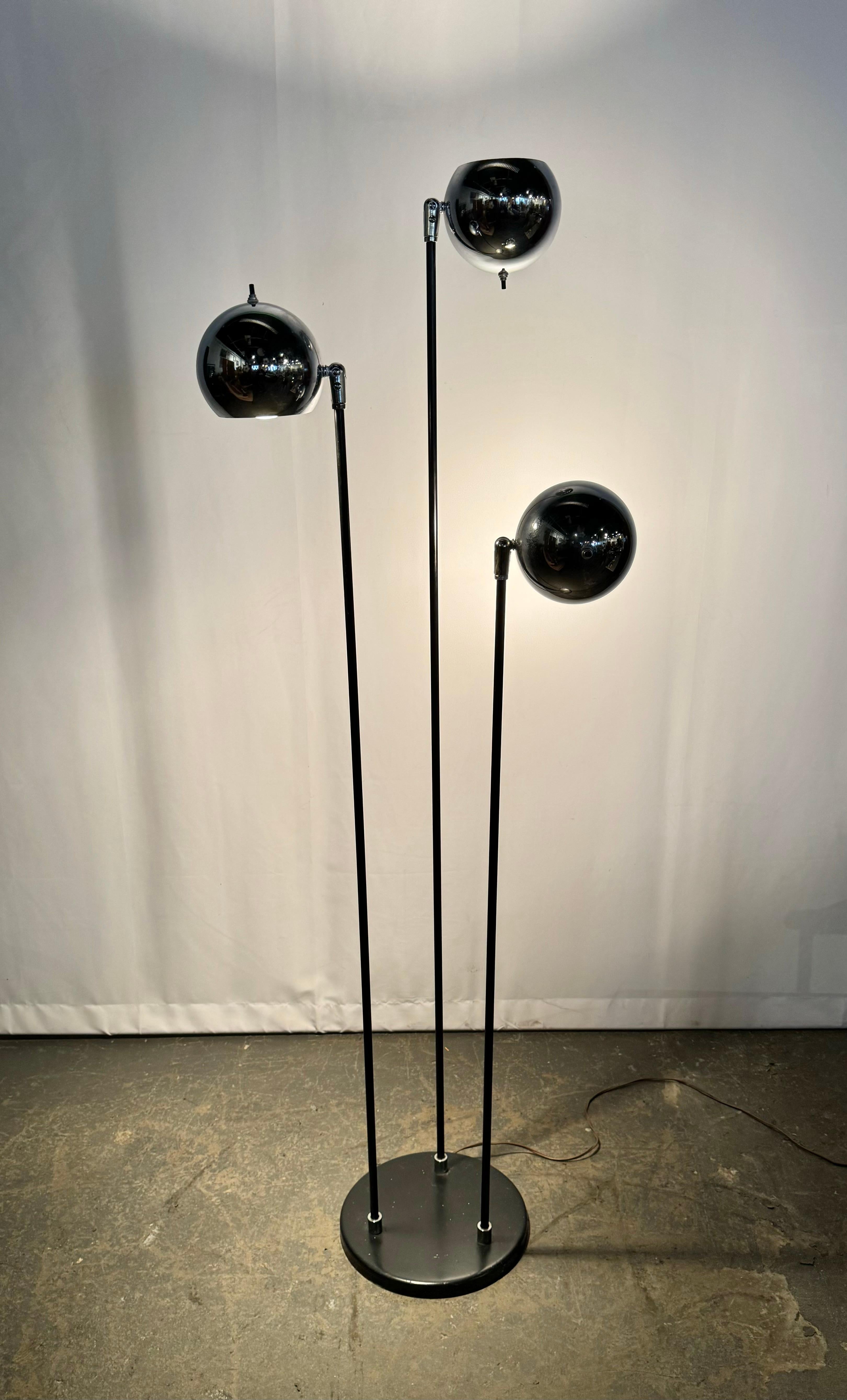 Painted Robert Sonneman Triple Eyeball Floor Lamp, , Chrome Ball Globes For Sale