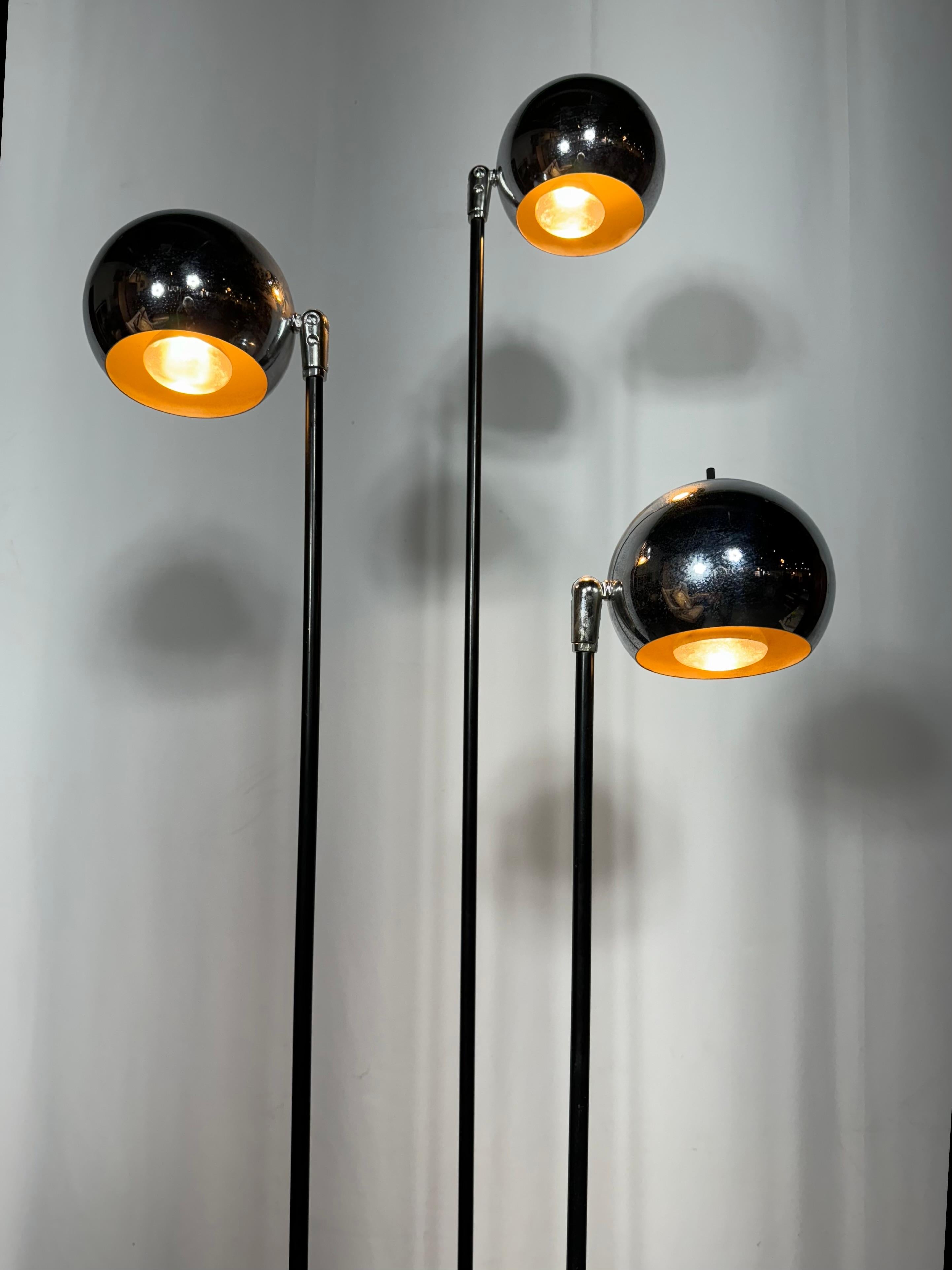 Metal Robert Sonneman Triple Eyeball Floor Lamp, , Chrome Ball Globes For Sale
