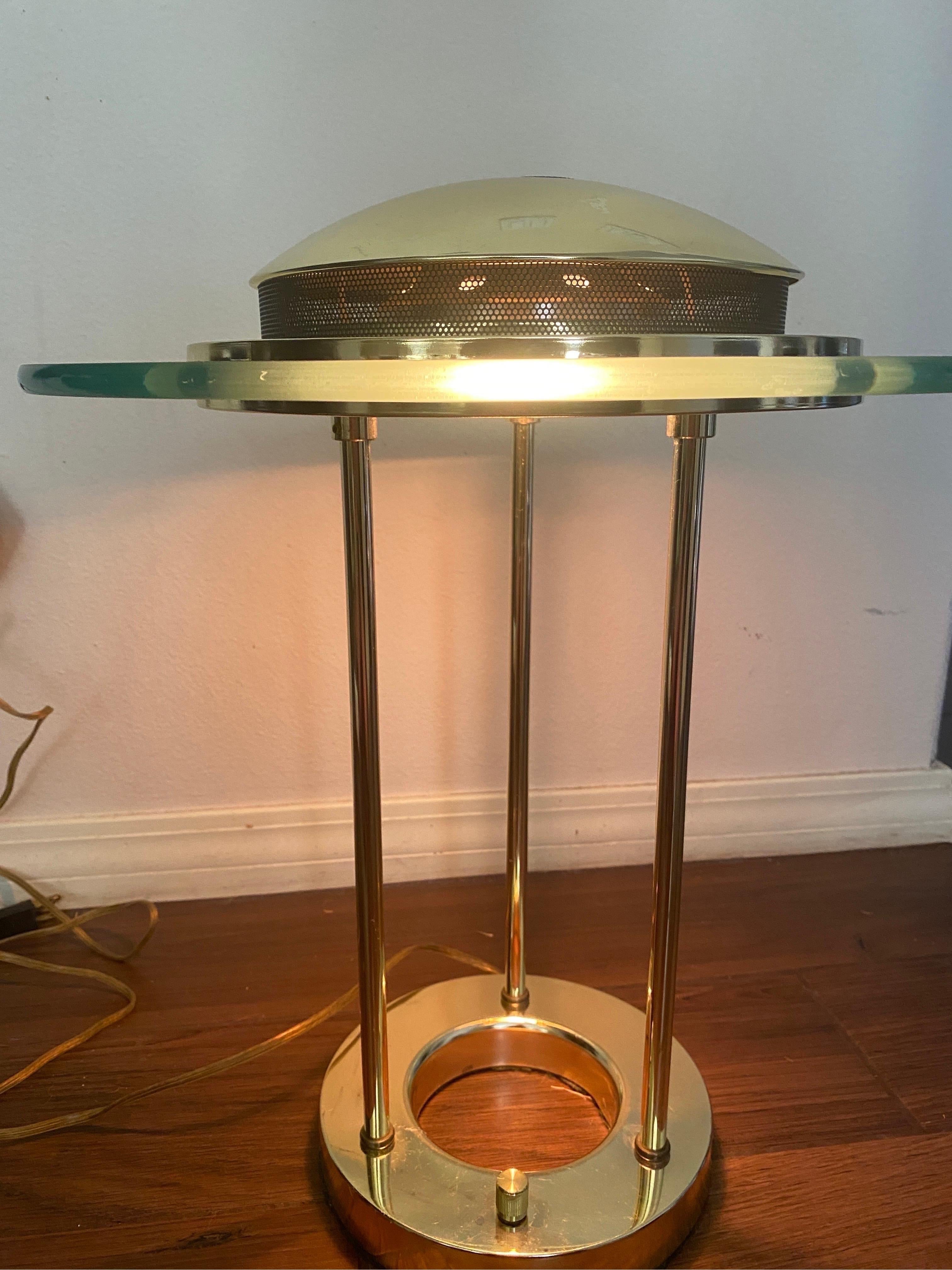 Late 20th Century Robert Sonneman Vintage 1980s Modernist “Saturn” Brass & Glass Lamp
