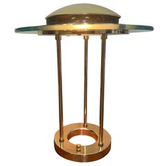 Robert Sonneman Vintage 1980s Modernist “Saturn” Brass & Glass Lamp