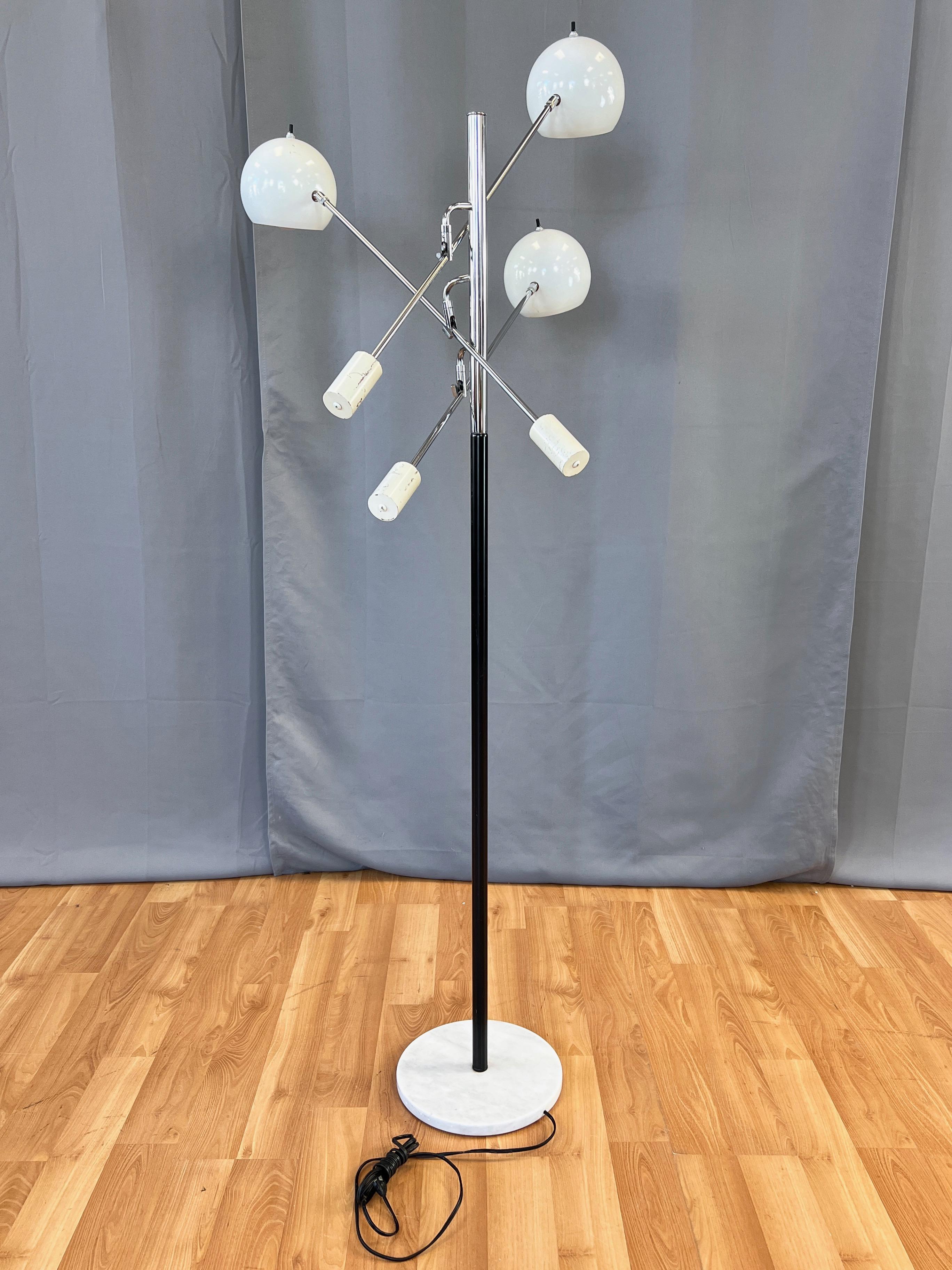 American Robert Sonneman White Three-Arm Orbiter Floor Lamp with Marble Base, 1960s For Sale
