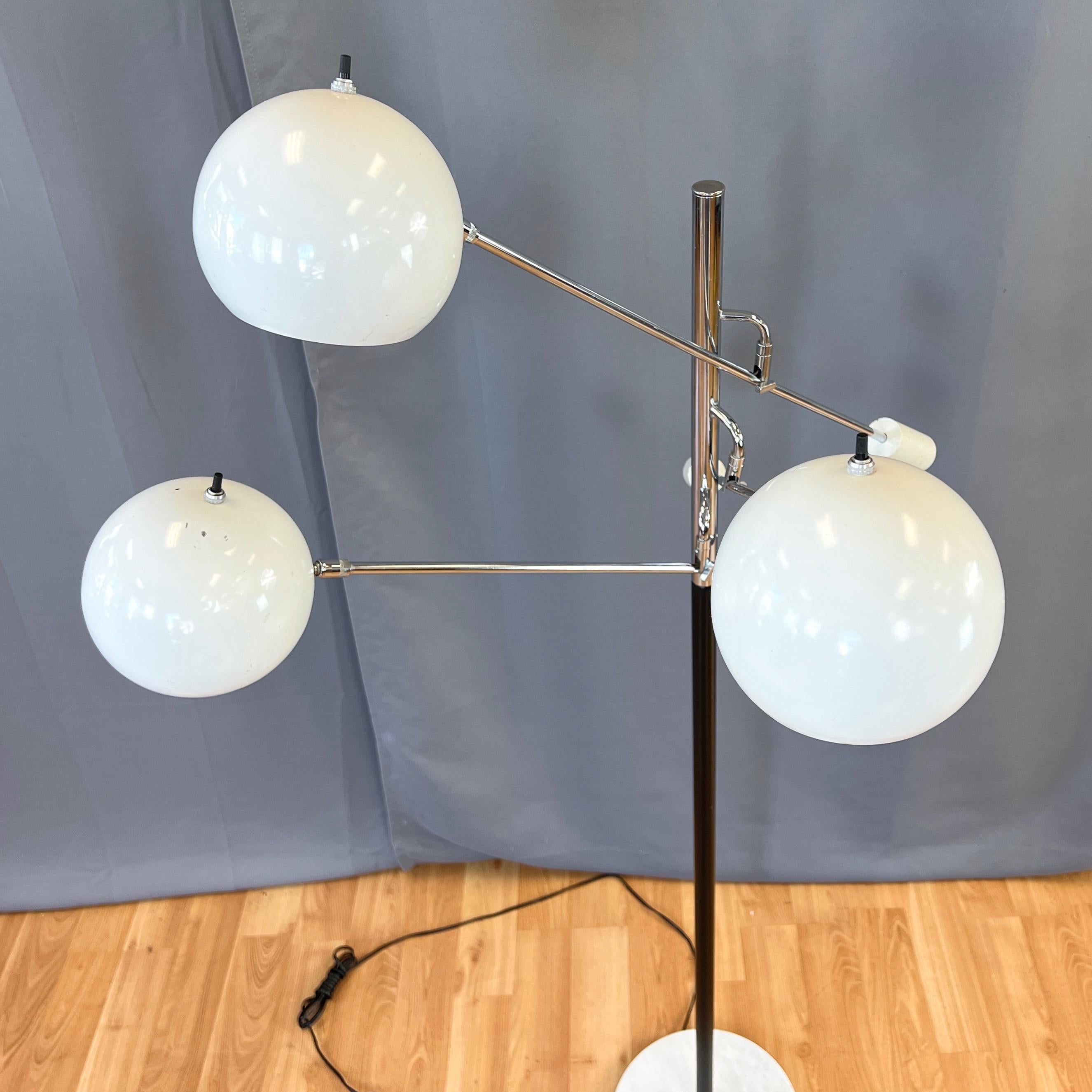 Robert Sonneman White Three-Arm Orbiter Floor Lamp with Marble Base, 1960s For Sale 1