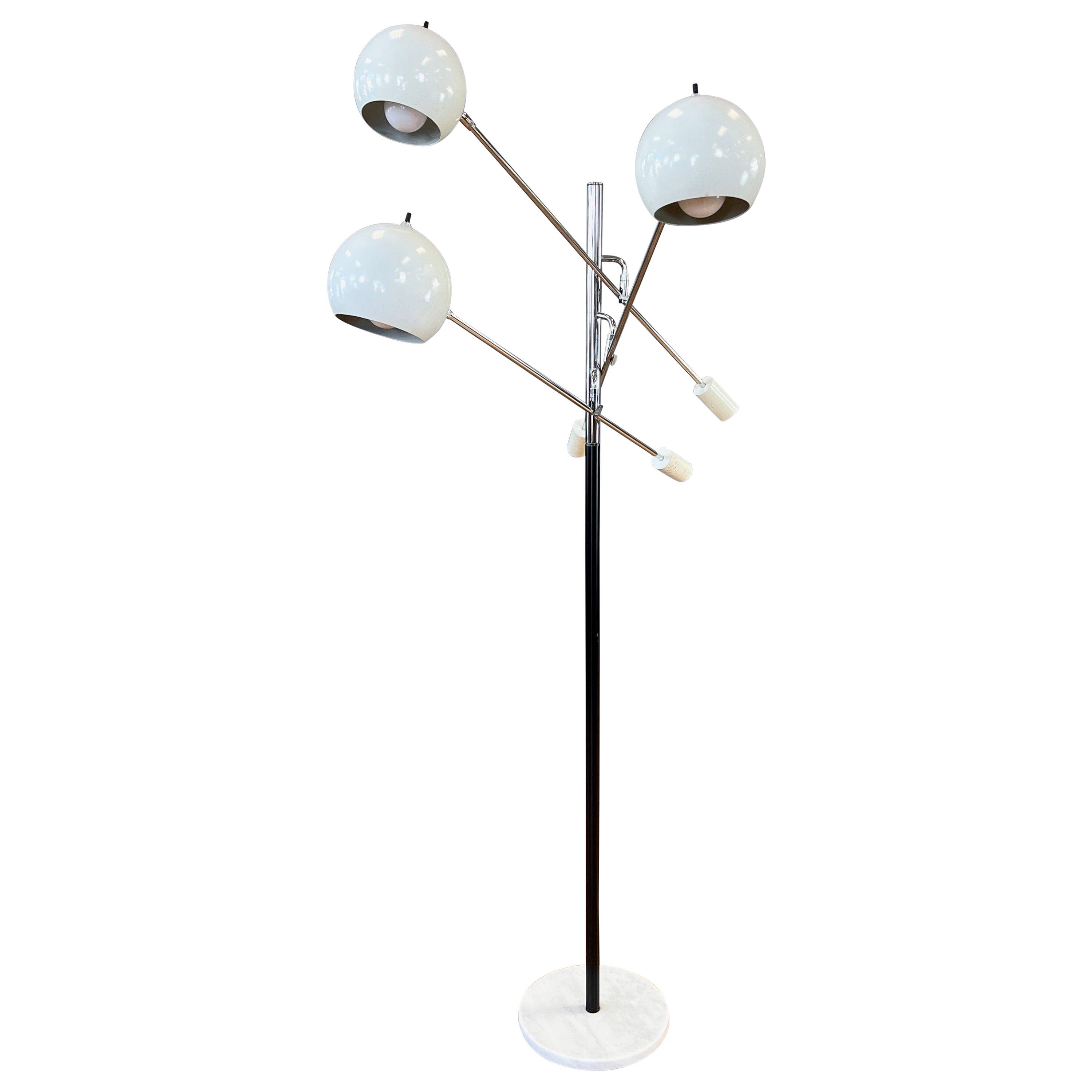 Robert Sonneman White Three-Arm Orbiter Floor Lamp with Marble Base, 1960s For Sale