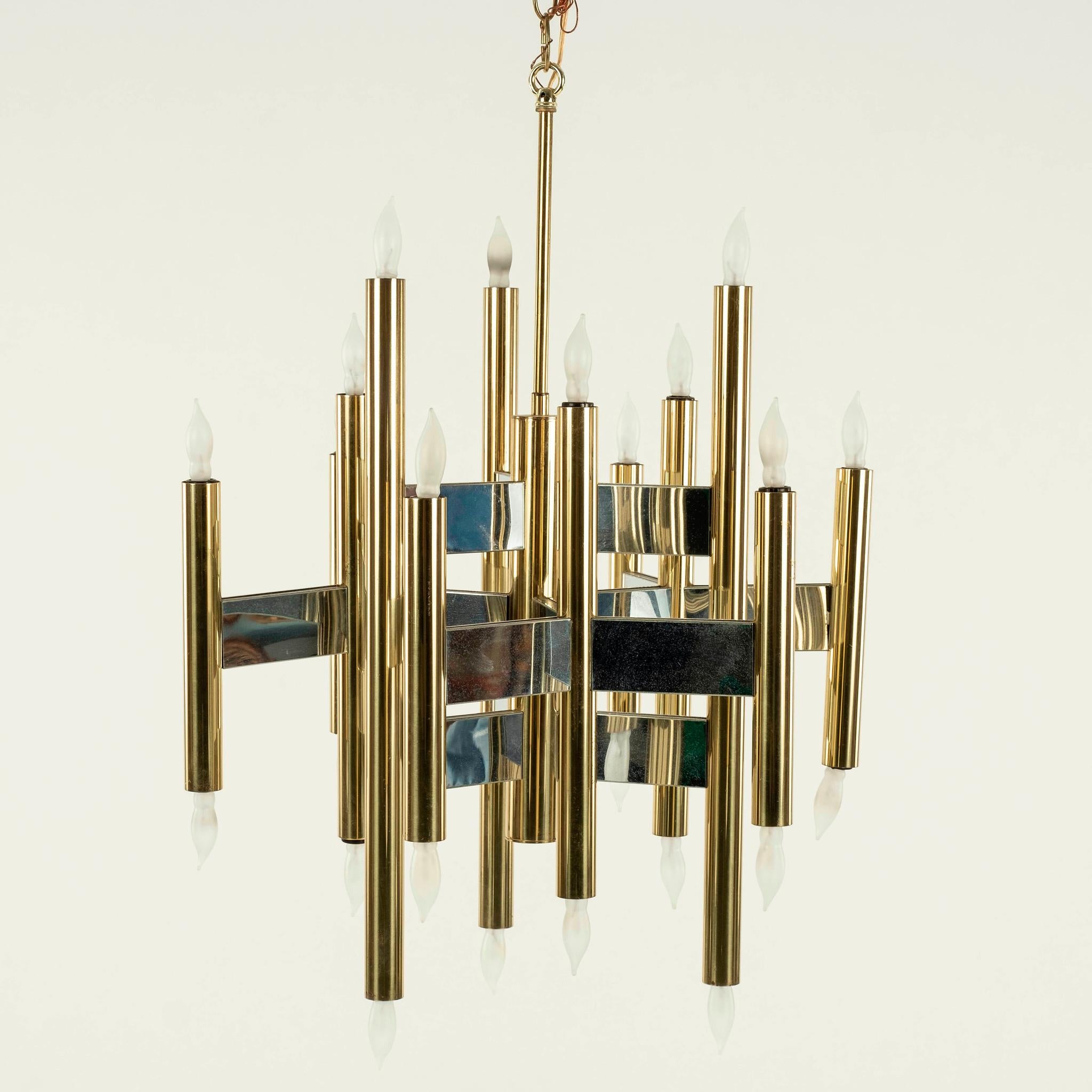 Modern Robert Sonnemen Brass and Chrome Chandelier For Sale