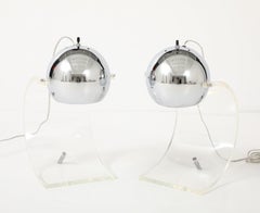 Robert Sonnemen Chrome, Lucite Uplights/ Desk Lamps