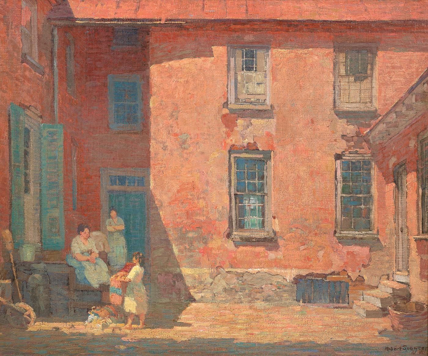 Robert Spencer Figurative Painting – Courtyard in Noon