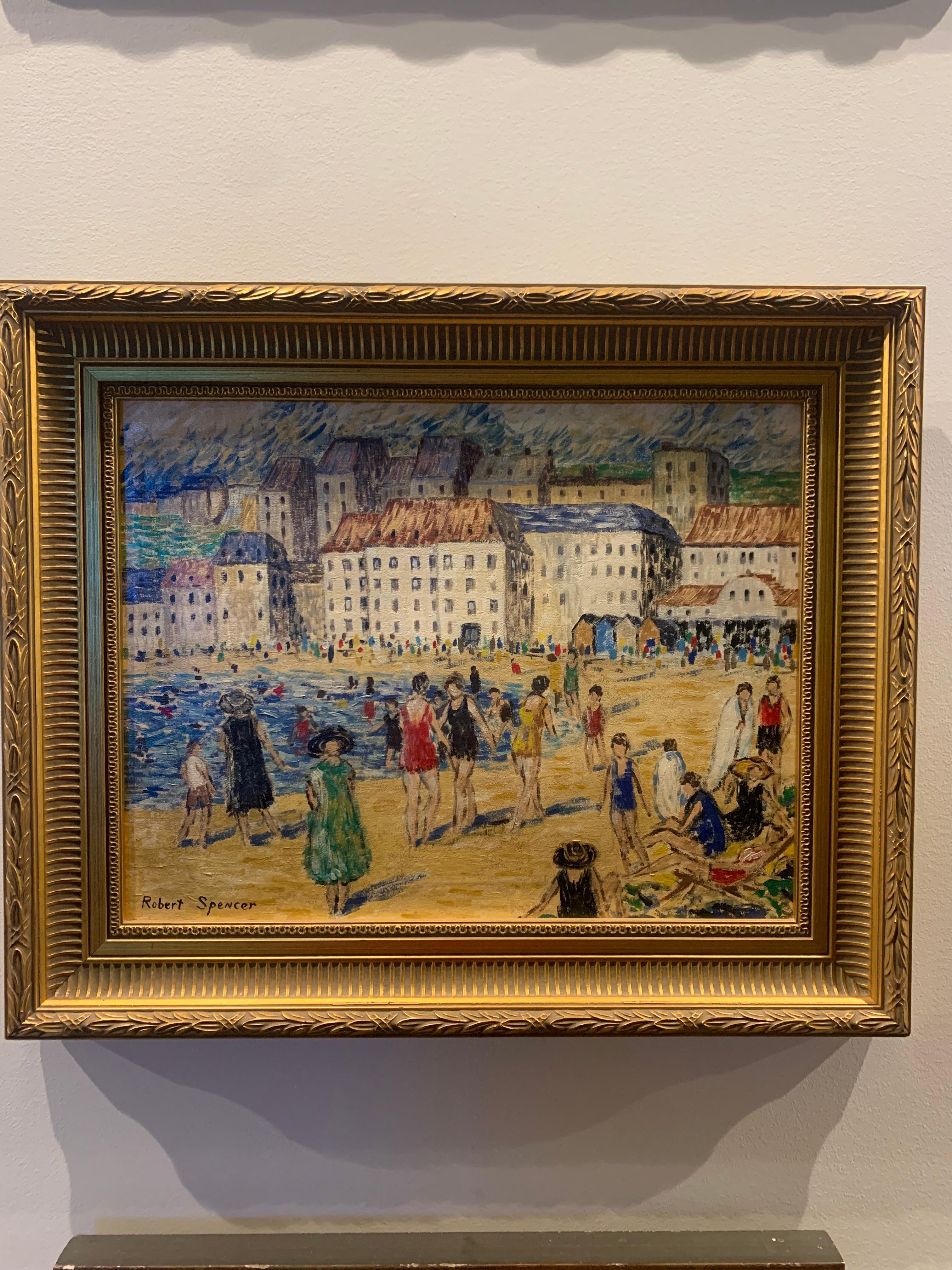 Robert Spencer 1879-1931, At the beach oil on canvas.

Description
signed Robert Spencer, l.l. oil on canvas

Dimensions
measurements 14 by 18 in. alternate measurements 35.5 by 45.8 cm.

Provenance
Busick Family Collection, Atlanta,