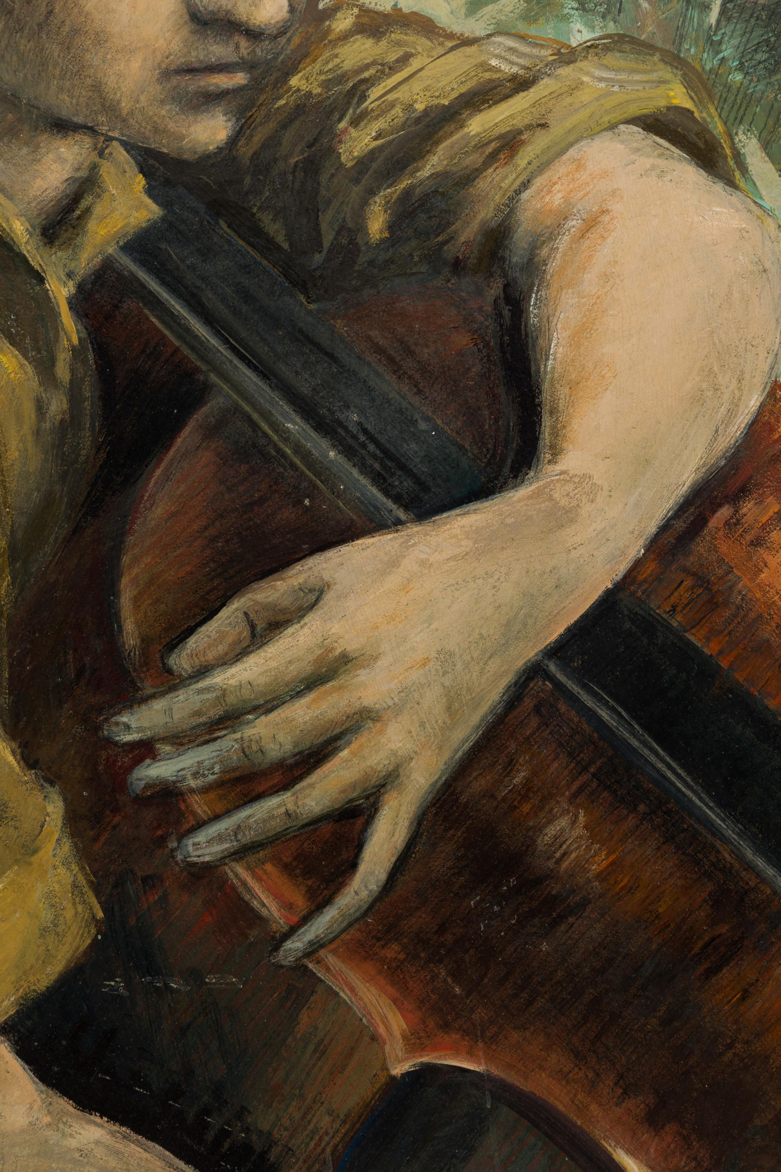 Robert Springfels American Contemporary Boy with a Cello Oil on Board im Zustand „Gut“ im Angebot in Queens, NY