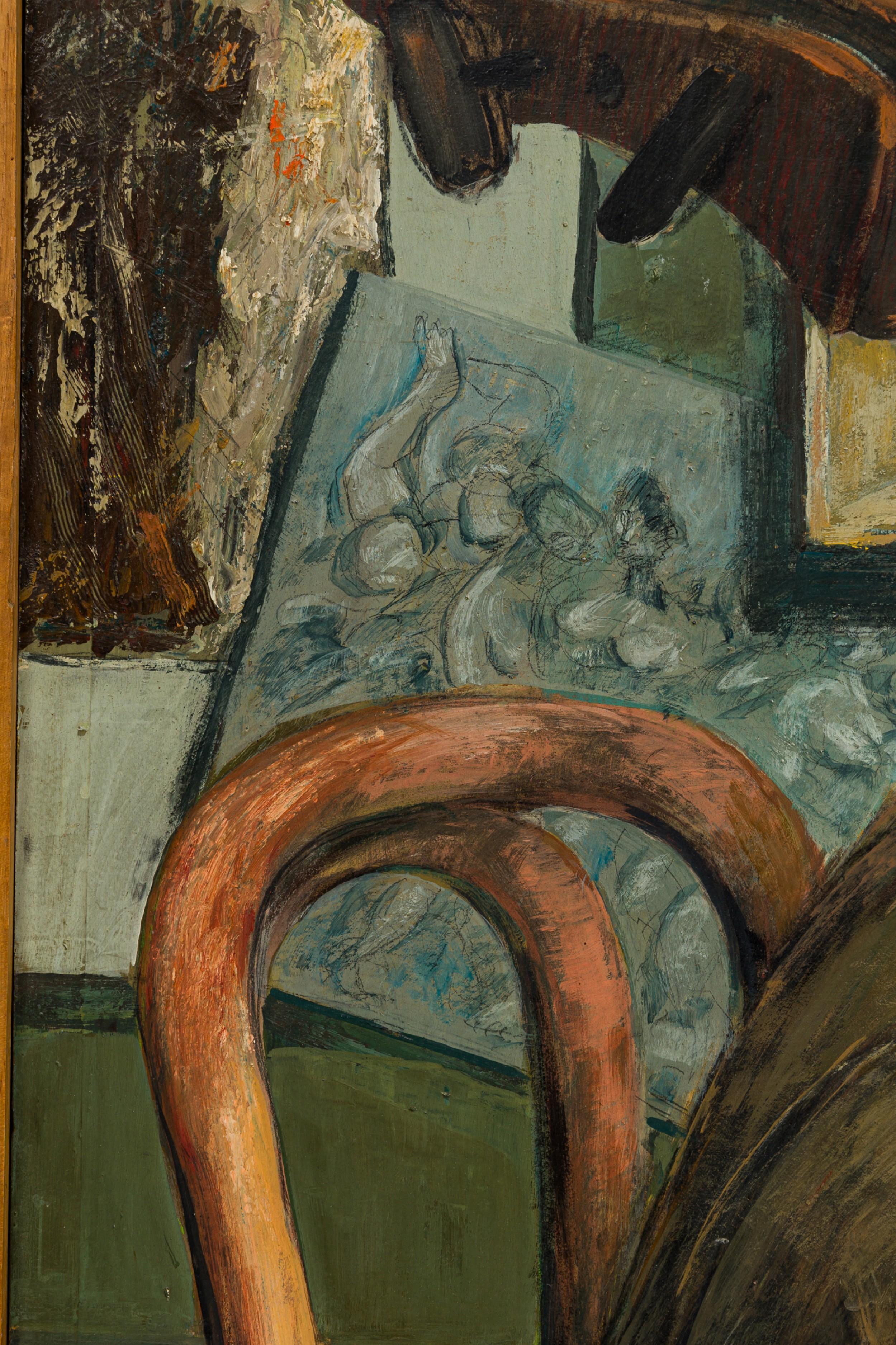 Robert Springfels American Contemporary Boy with a Cello Oil on Board (Zusammensetzung) im Angebot