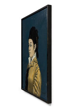 Mid-Century Modern Oil on Canvas Portrait of Lady in Yellow, USA