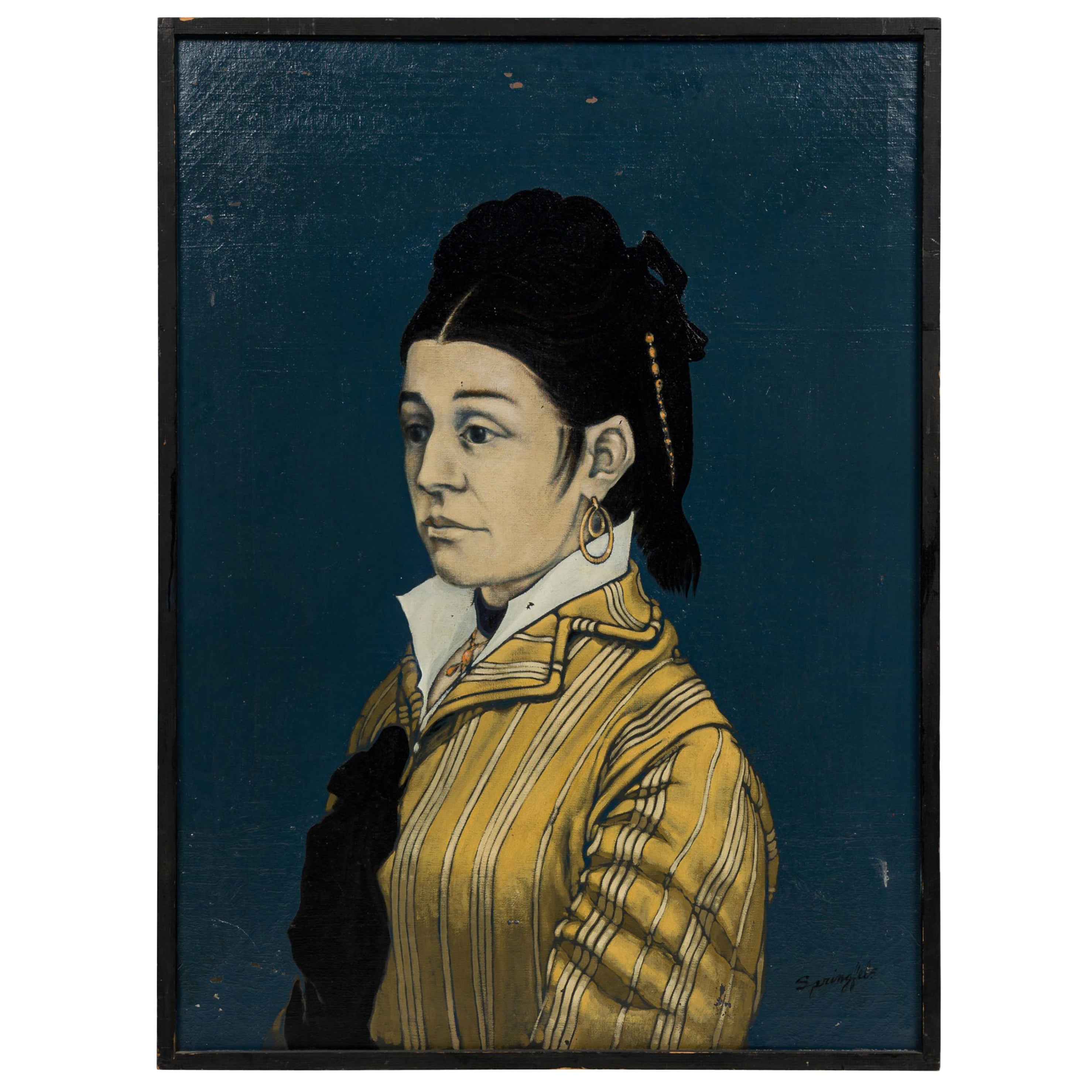Robert Springfels Mid-Century Portrait of a lady in yellow Oil on Canvas