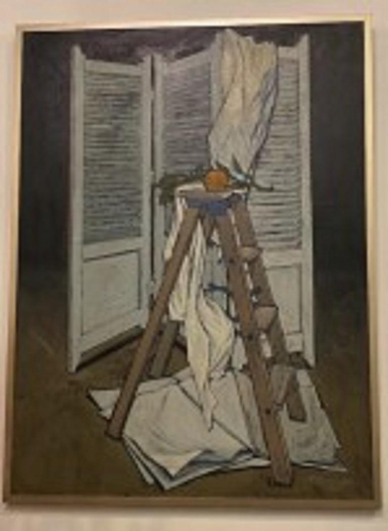 Robert Springfels, Ölgemälde auf Leinwand, Darstellung einer 3- Stufen- und Dreifach-Raumteiler (Moderne der Mitte des Jahrhunderts) im Angebot