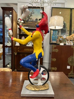 Robert St Croix Polychrome Bronze of a Jester Juggling on a Unicycle